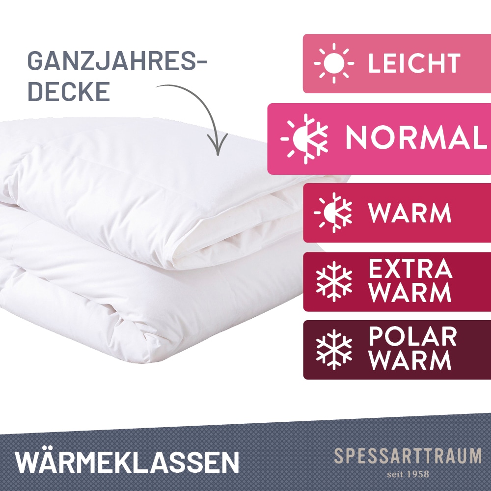 SPESSARTTRAUM Daunenbettdecke »Exklusiv, Bettdecken für Sommer und Winter«, Füllung 100% Daunen, Klasse 1, Downpass zertifiziert, Bezug 100% Baumwolle, nachhaltig (Made in Green), Hausstauballergiker geeignet, (1 St.), 5 Wärmeklassen & 8 Größen