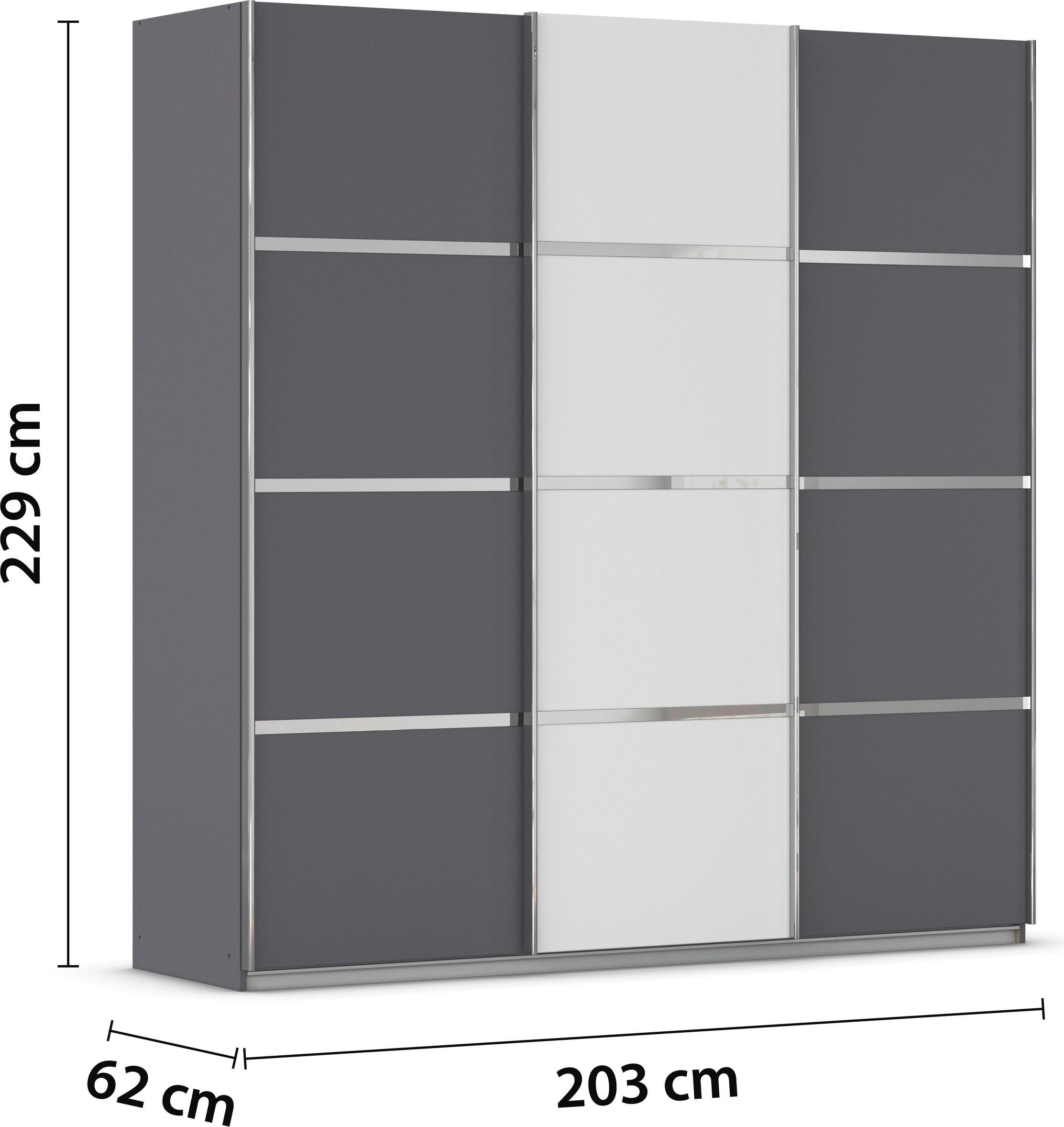 rauch Kleiderschrank »Schwebetürenschrank OTTO´s Choice Garderobe Schrank TOP ANGEBOT Avola«, (in 3 verschiedenen Ausstattungen BASIC/CLASSIC/PREMIUM), mit eleganten Zierleisten in Chrom, Schwarz oder Weiß MADE IN GERMANY