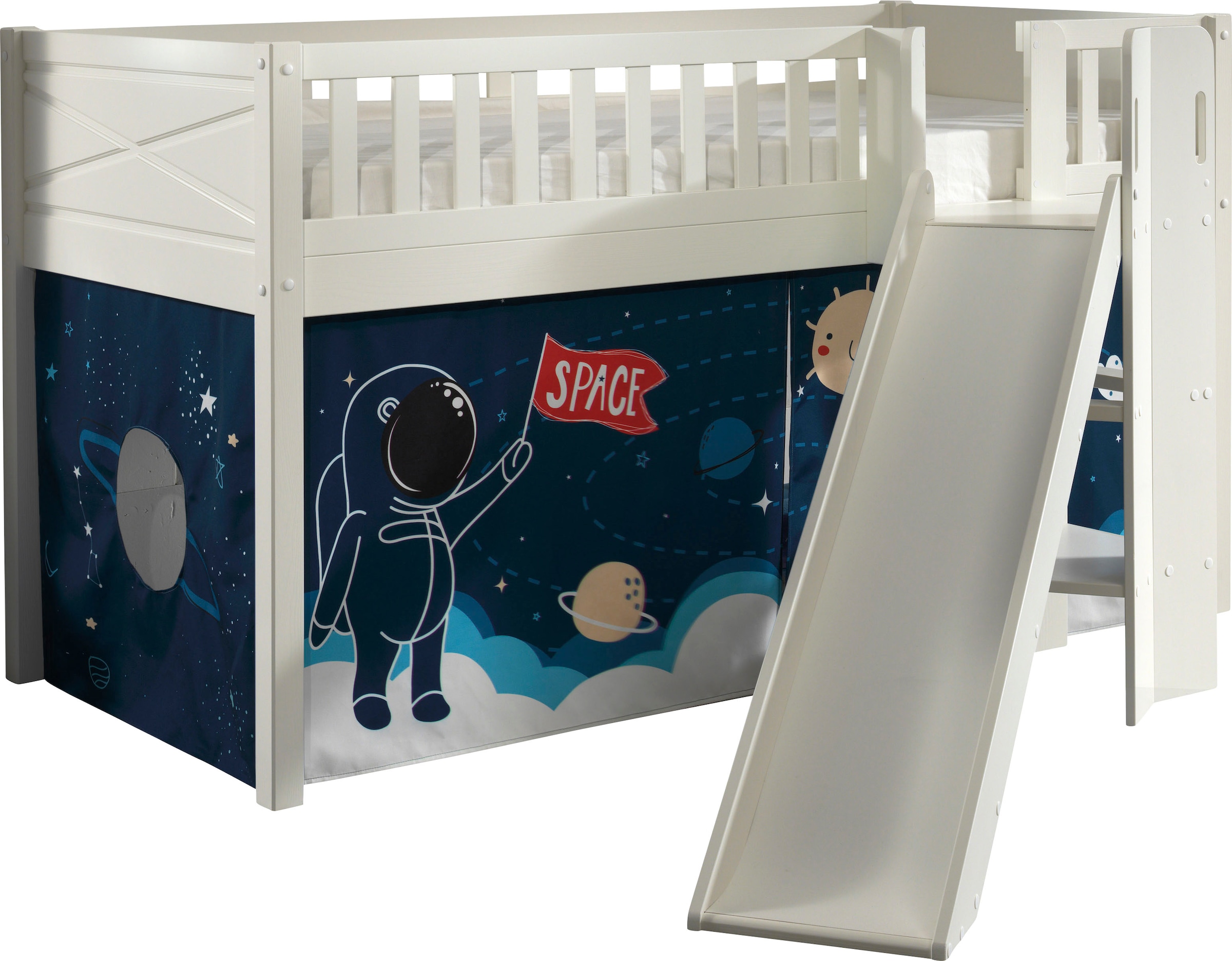 Vipack Hochbett "Scott, Spielbett, Kiefer massiv weiß lackiert, mit Rolllat günstig online kaufen
