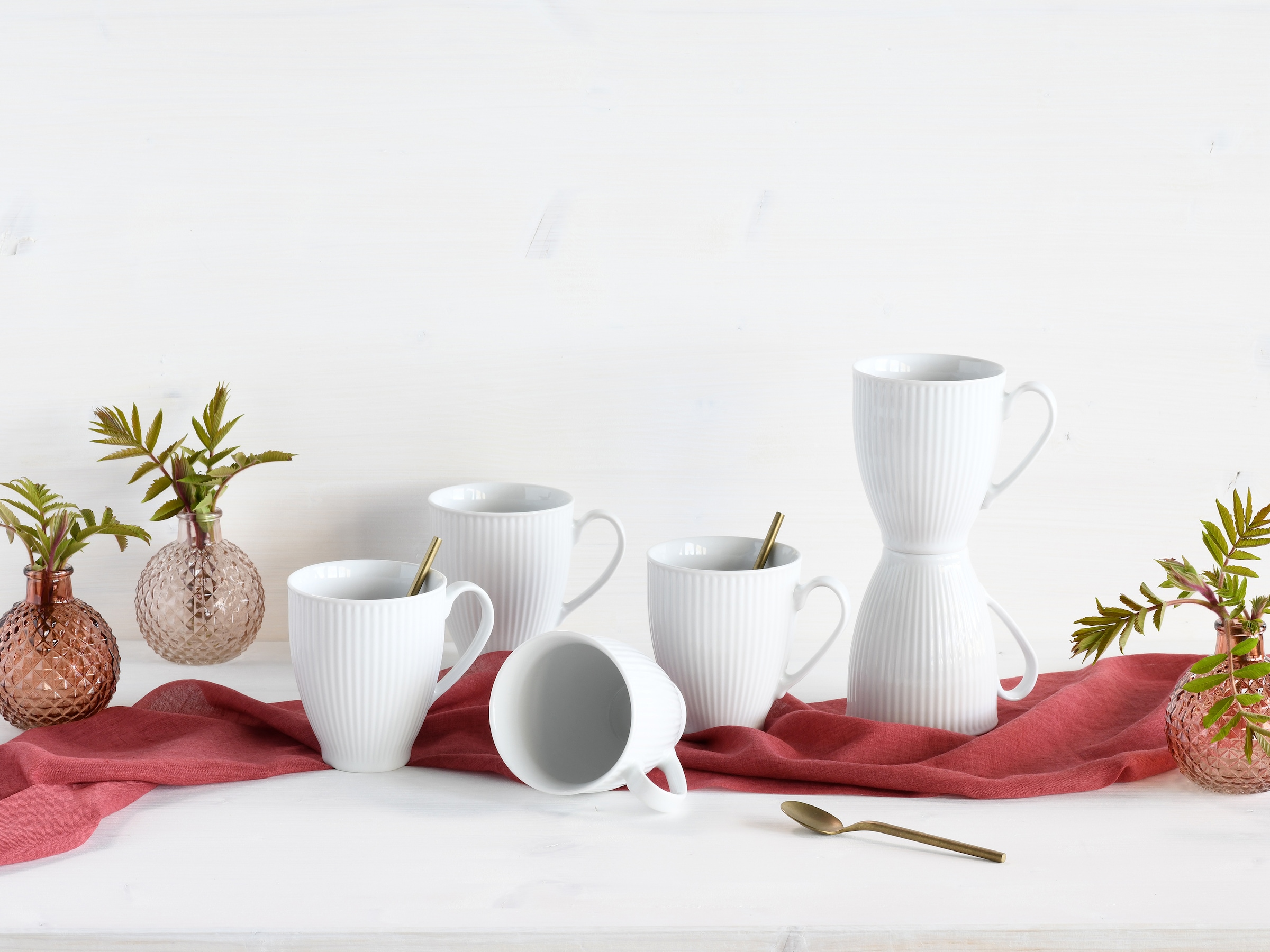 CreaTable Becher »Valencia Weiß, Kaffeebecher, 6-tlg.«, (Set, 6 tlg.), Elegant, Boho Chic