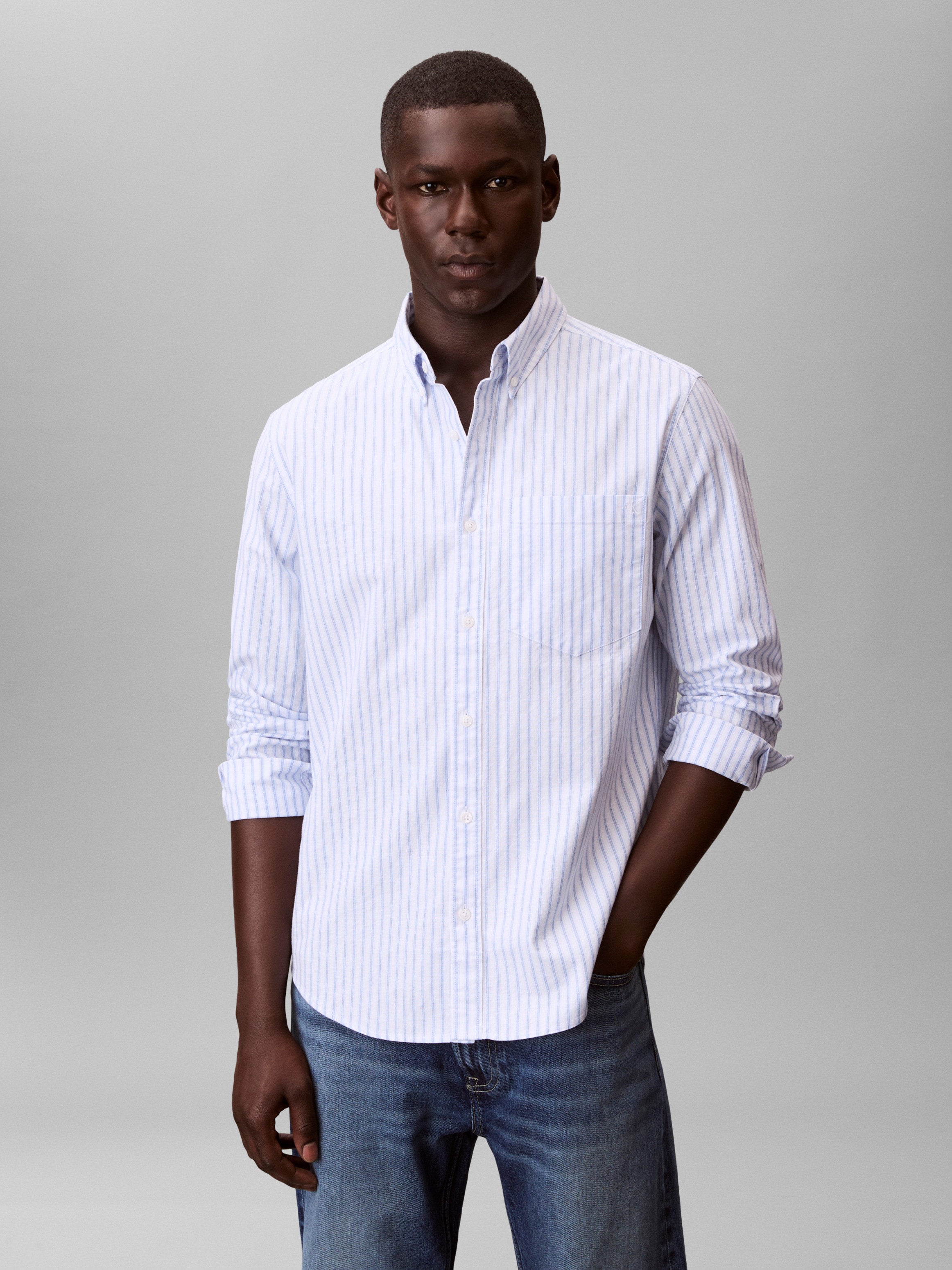 Calvin Klein Jeans Langarmhemd »STRIPE OXFORD CLASSIC SHIRT« Regular fit mit Rundhlsausschnitt