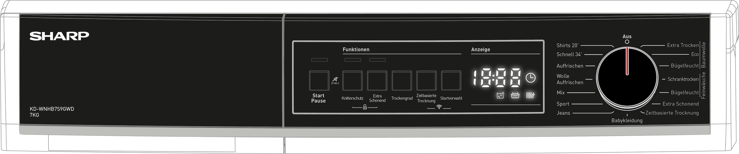 Sharp Wärmepumpentrockner »KD-WNHB7S9GWD-DE« Mid class 7kg / +WIFI / EEK D / 2 Tasten / XXL-Tür voll-schwarz / Weiß