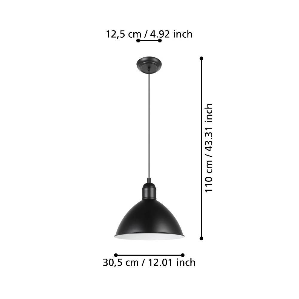 EGLO Hängeleuchte »HYKEHAM Pendellampe, Stahl, E27, Hängelampe, Esszimmerlampe, Lampe«, 1 flammig, Leuchtmittel E27 | ohne Leuchtmittel, Hängeleuchte, H110 x Ø30,50 cm, schwarz, weiss, 1X40W exkl.