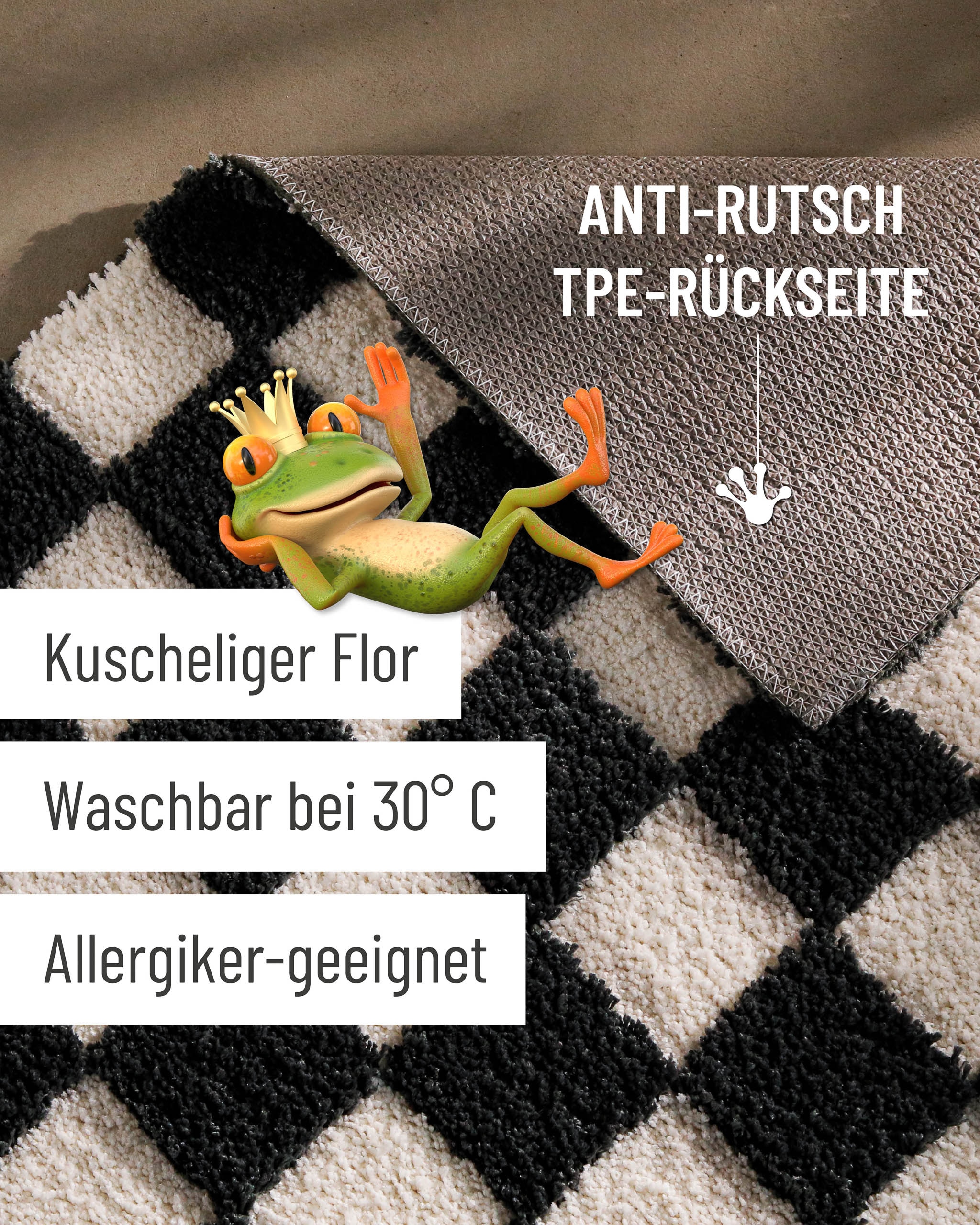 Wecon home Badematte »Bobbi« Höhe 25 mm rutschhemmend beschichtet schnell trocknend Badteppich, Schachbrett-Design, weich, rutschhemmend, waschbar
