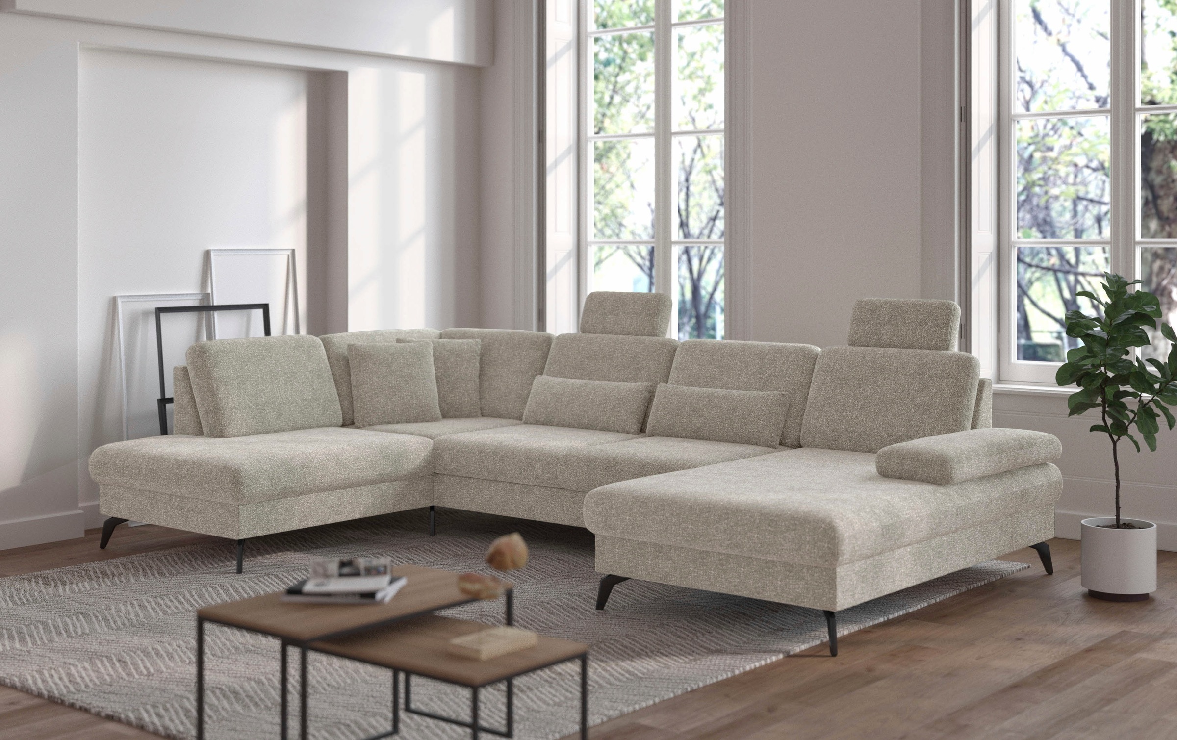 sit&more Wohnlandschaft »Morris U-Form, inkl. Sitztiefenverstellung«, wahlweise mit Armteilverstellung, Bettfunktion & Bettkasten