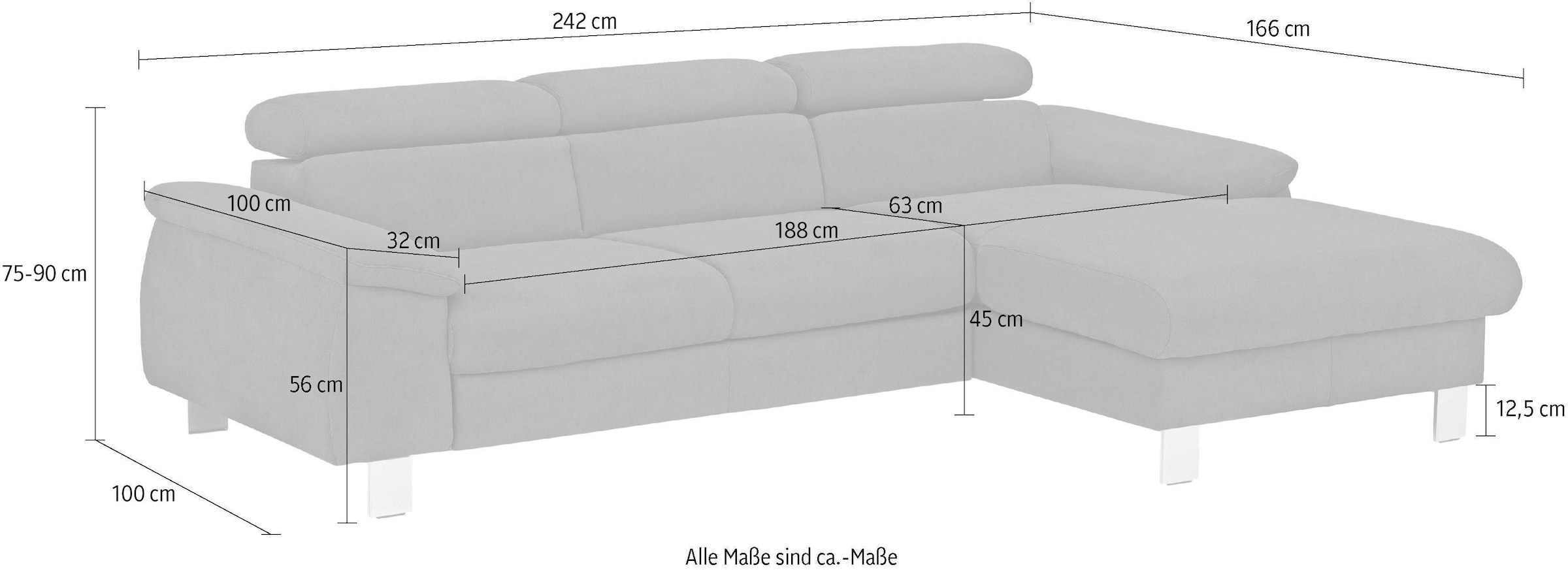 COTTA Polstergarnitur »Komaris L-Form«, (Set), Set bestehend aus: Ecksofa mit Kopfteilverstellung & Hocker