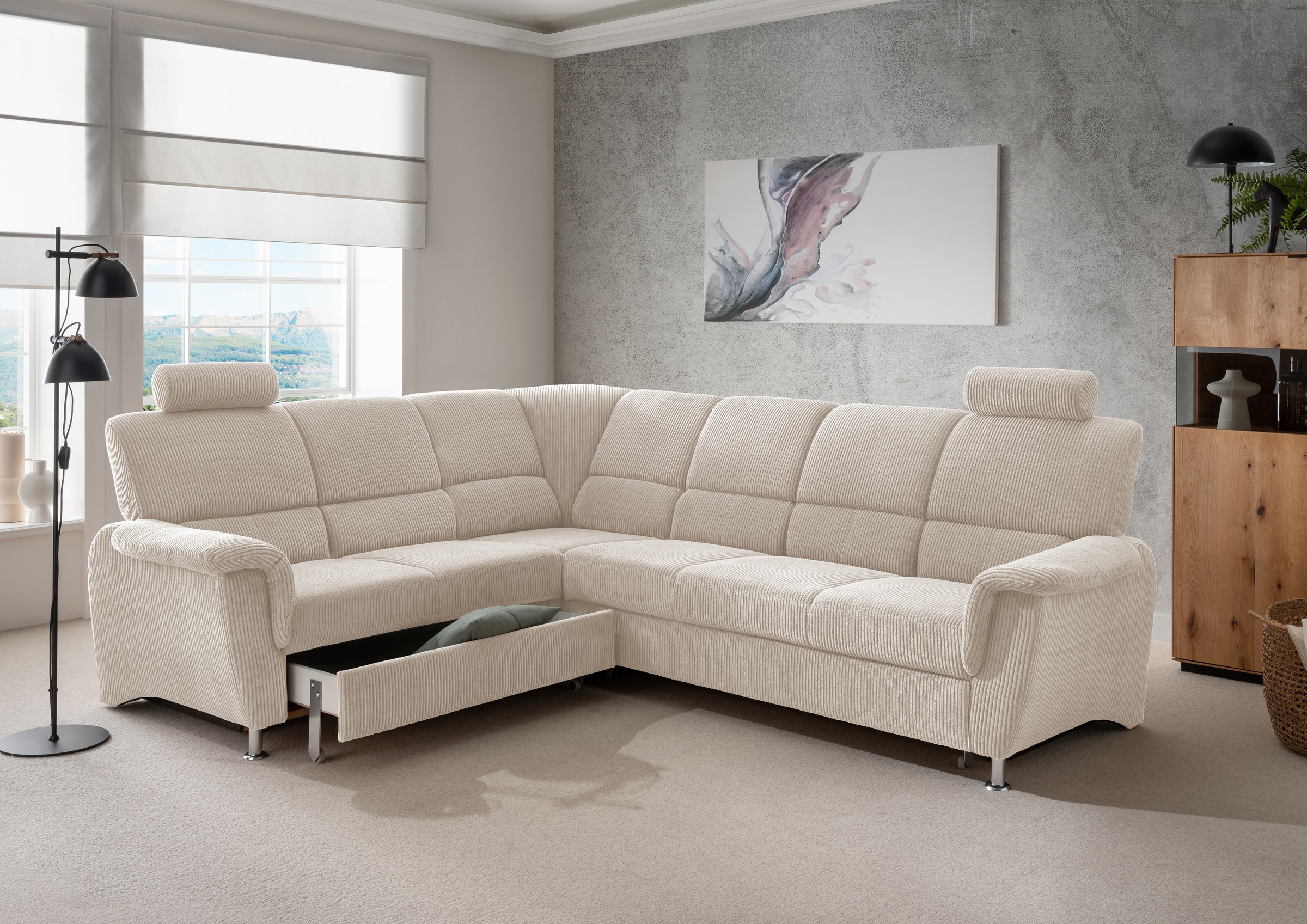 Home affaire Ecksofa »Pisa L-Form, mit Schlaffunktion, Stauraum, 2x höhenve günstig online kaufen