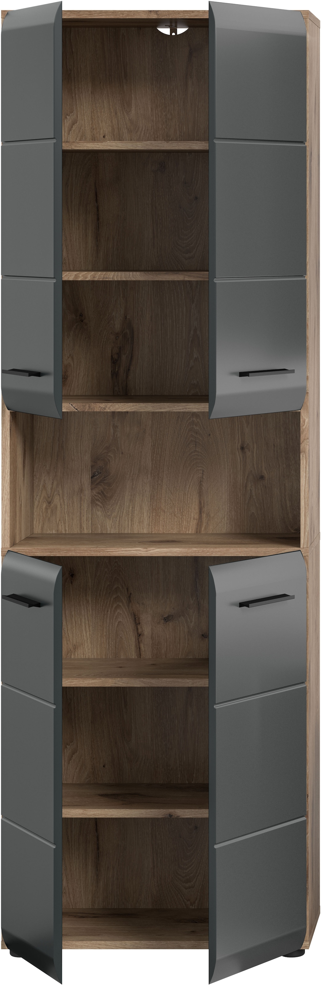 INOSIGN Stauraumschrank »FLORENZ, TOPSELLER!, Höhe 185 cm, 4 Türen, 4 Fachböden, 1 offenes Fach« TOPSELLER!,  hochwertige MDF Front, Griff schwarz