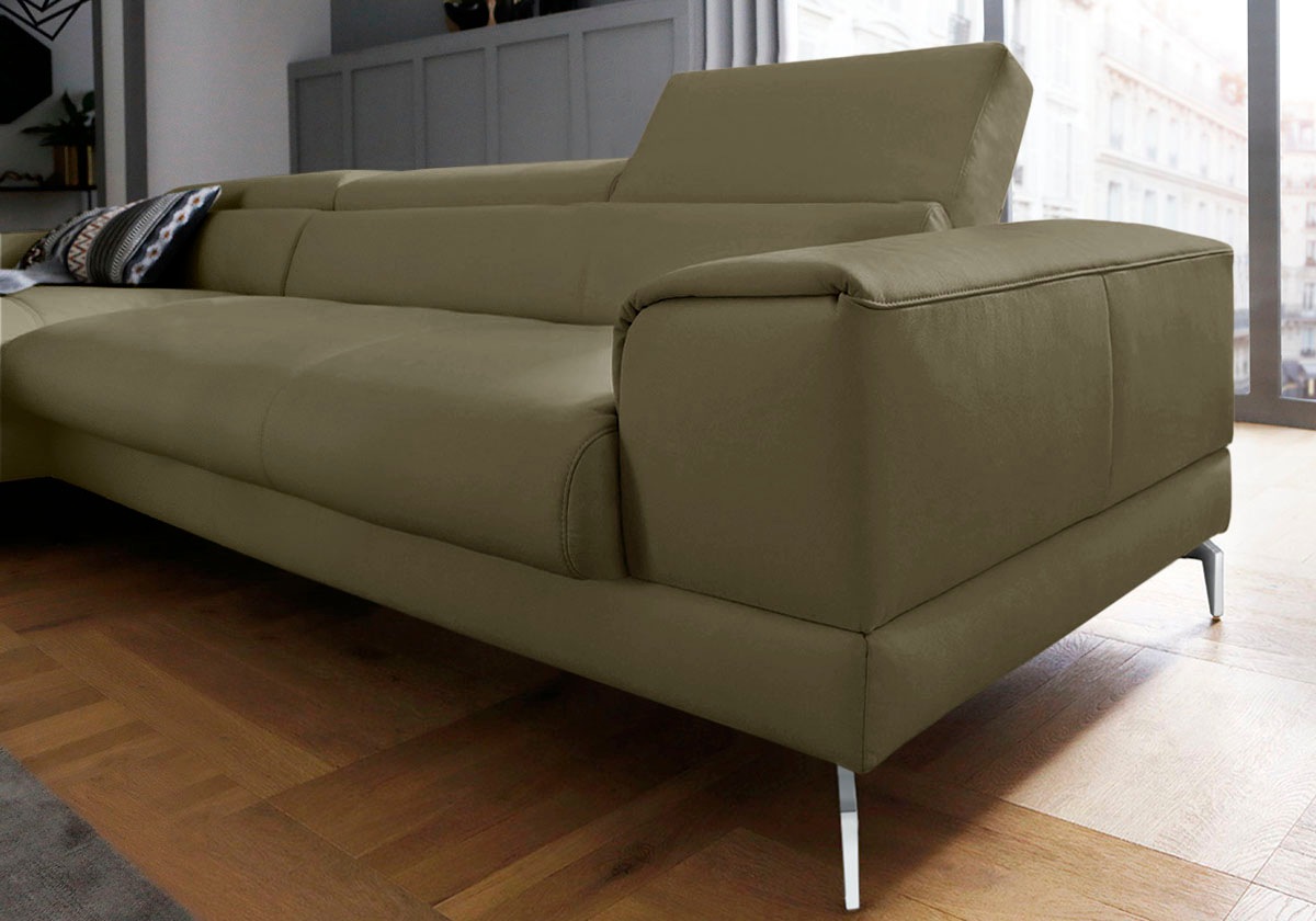 W.SCHILLIG Ecksofa »piedroo, Designsofa mit tollem Sitzkomfort, elegant und bequem, L-Form«, Kopfteilverstellung, wahlweise mit Sitztiefenverstellung, Breite 343cm