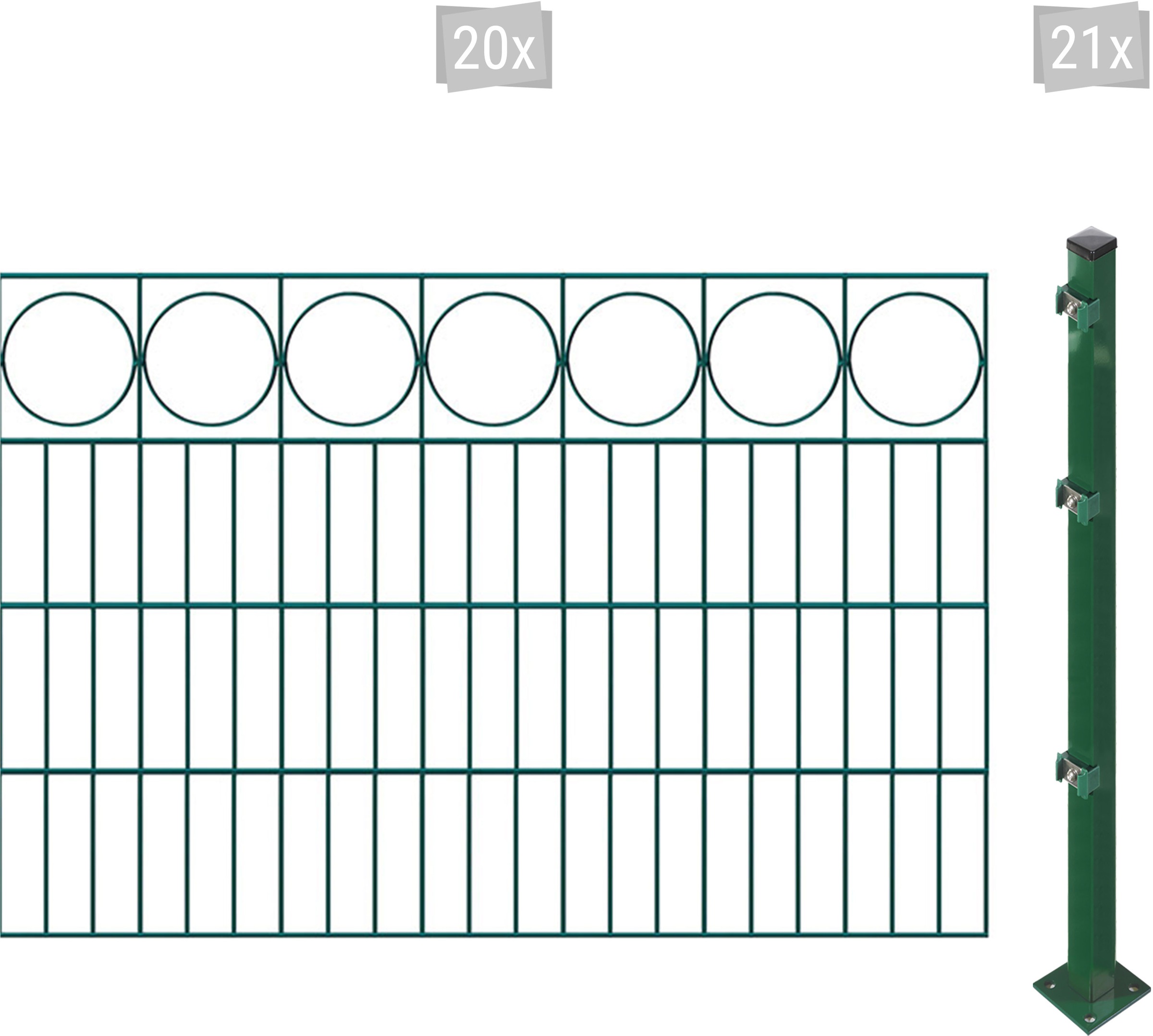 ARVOTEC Doppelstabmattenzaun »ESSENTIAL 80 zum Aufschrauben "Ring" mit Zierleiste« Zaunhöhe 80 cm, Zaunlänge 2 - 60 m dunkelgrün