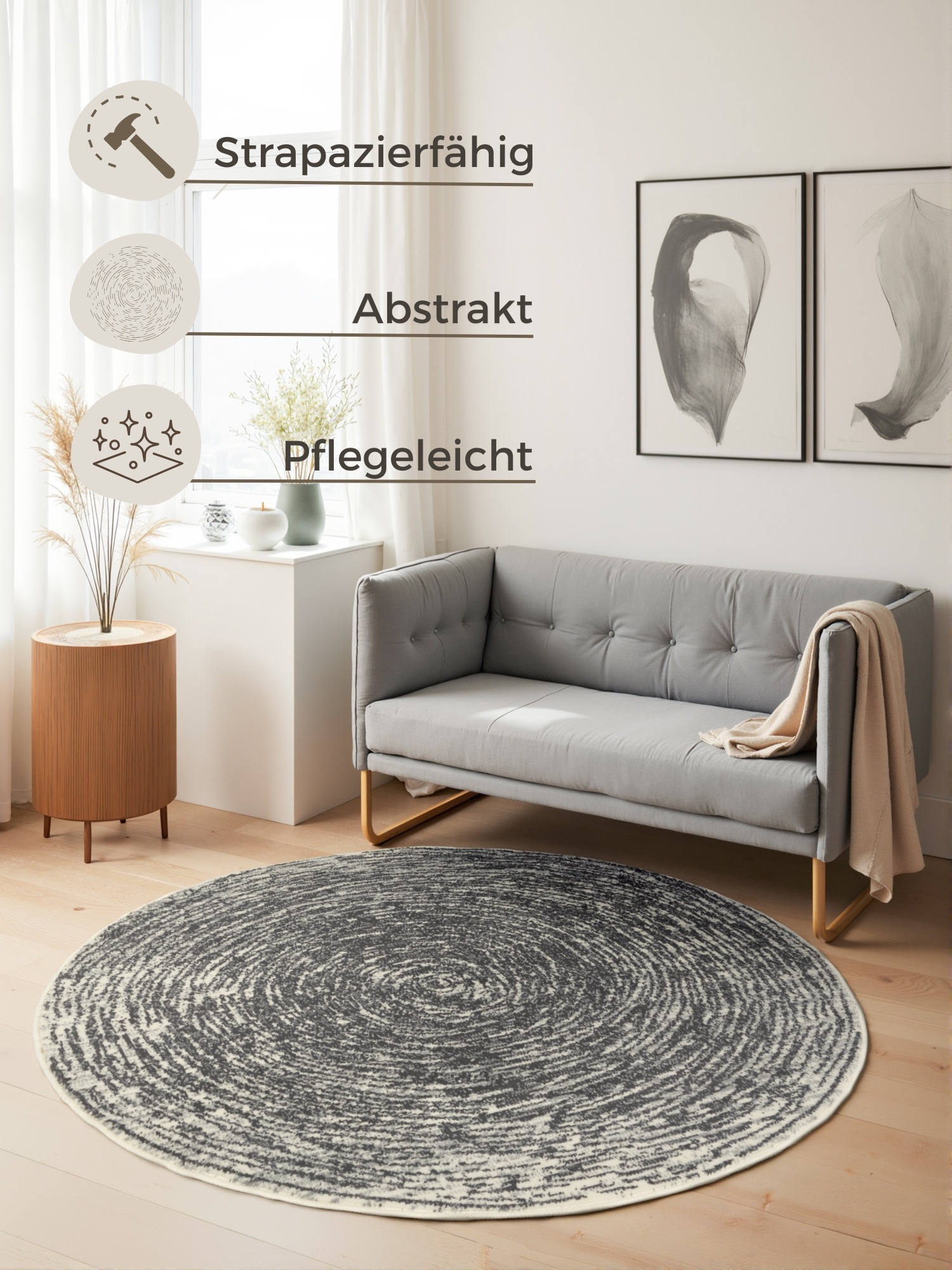 HANSE Home Teppich »Cavallo«, rund, 9 mm Höhe, Wohnzimmer, Schlafzimmer, Flur, Kurzflor, meliert, Vintage, weich