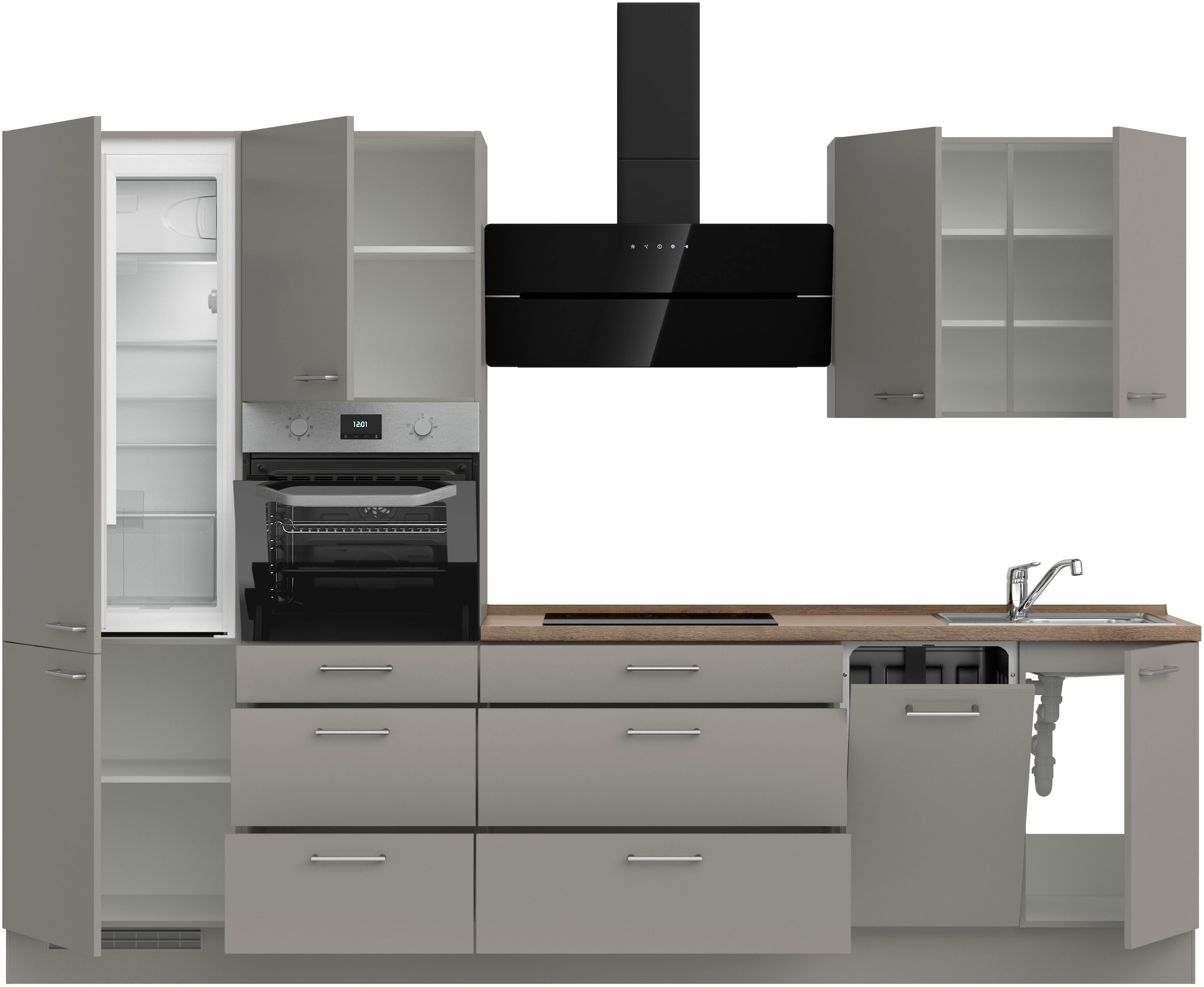 nobilia® Küchenzeile »"Laser II", Ausrichtung wählbar, Breite 300 cm«, vormontiert, wahlw. mit unterschiedlichen E-Geräten-Sets