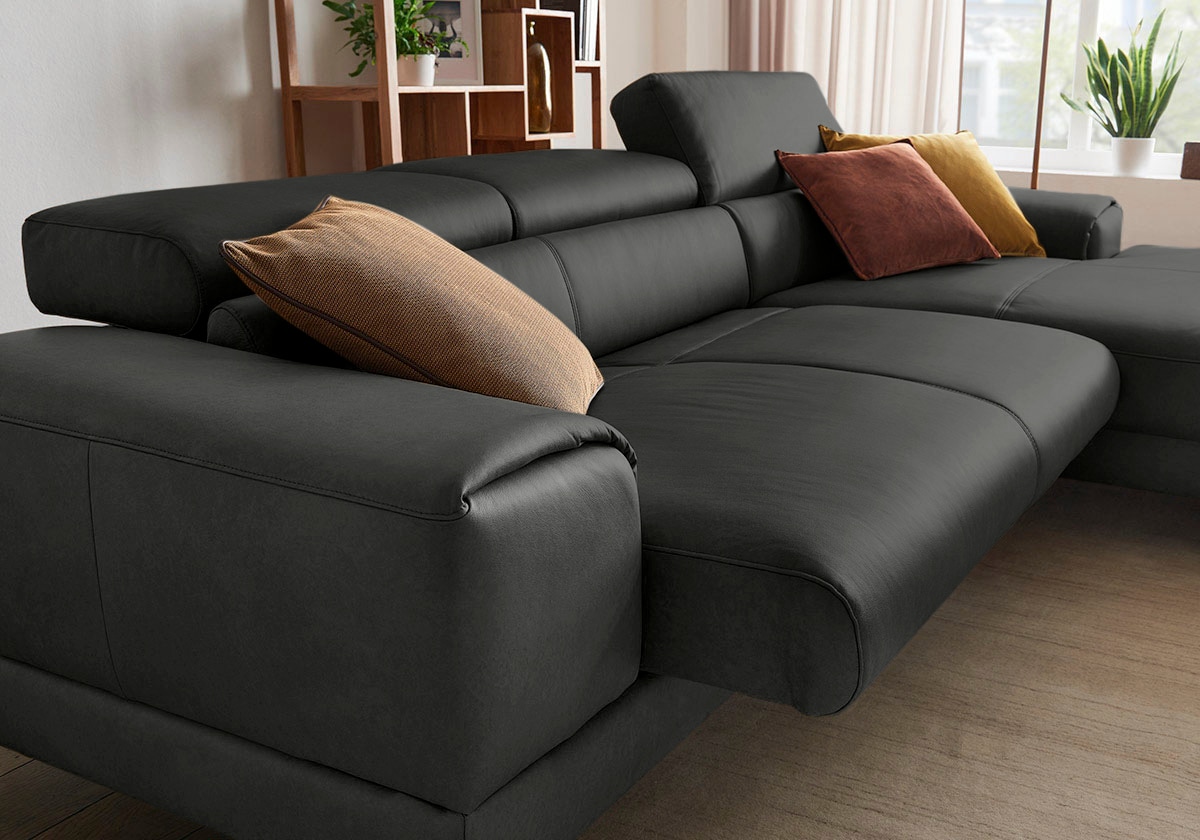 W.SCHILLIG Ecksofa »piedroo, Designsofa mit tollem Sitzkomfort, elegant und bequem, L-Form«, Kopfteilverstellung, wahlweise mit Sitztiefenverstellung, Breite 303cm