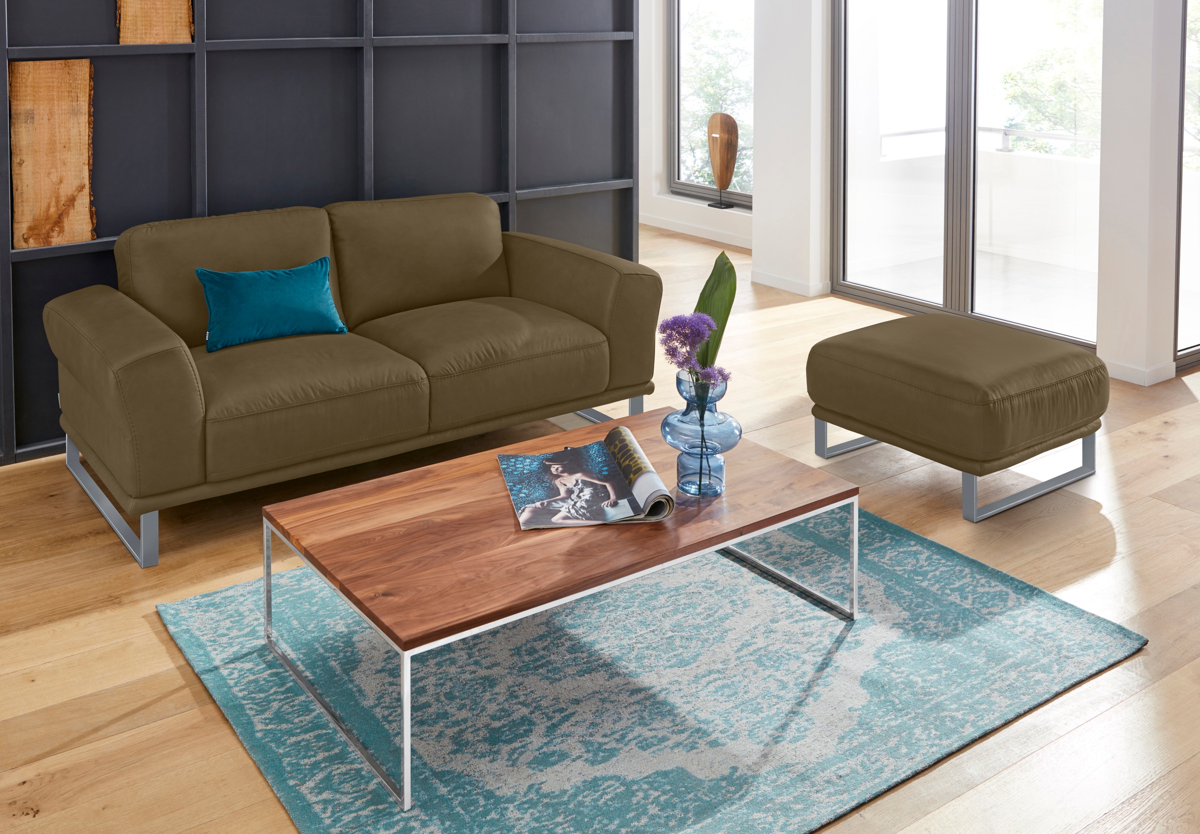 W.SCHILLIG Hocker »montanaa«, mit Metallkufen in Silber matt, Breite 71 cm