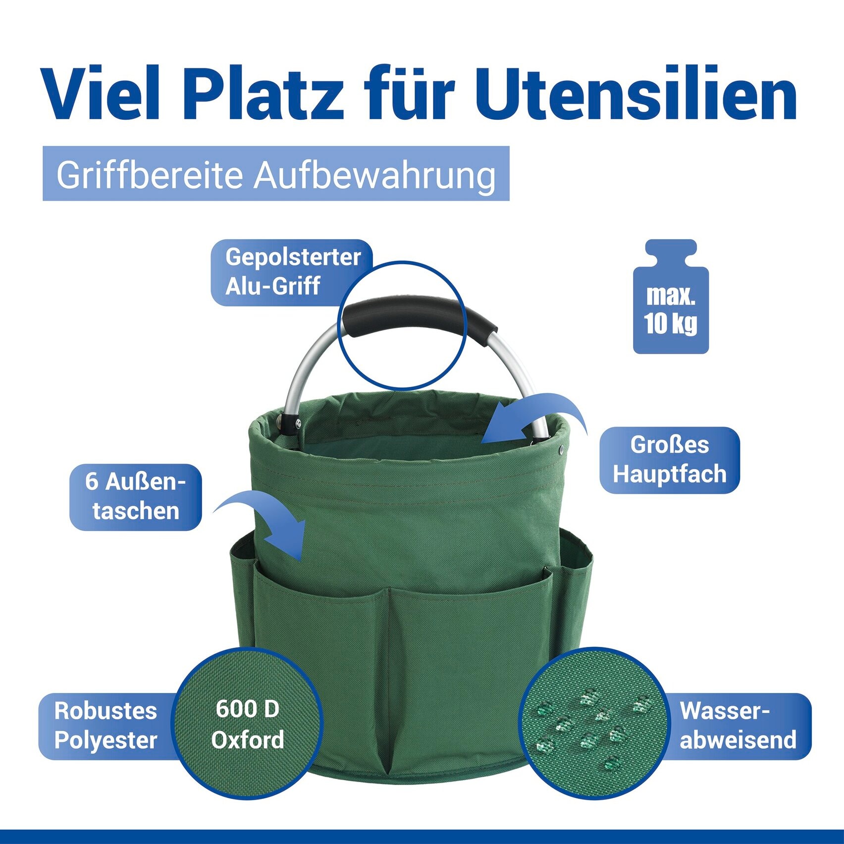 Maximex Organizer »Universal-Reinigungs-Caddy« mit 6 Außentaschen für Gartenwerkzeug, großes Hauptfach, faltbar, 16 l