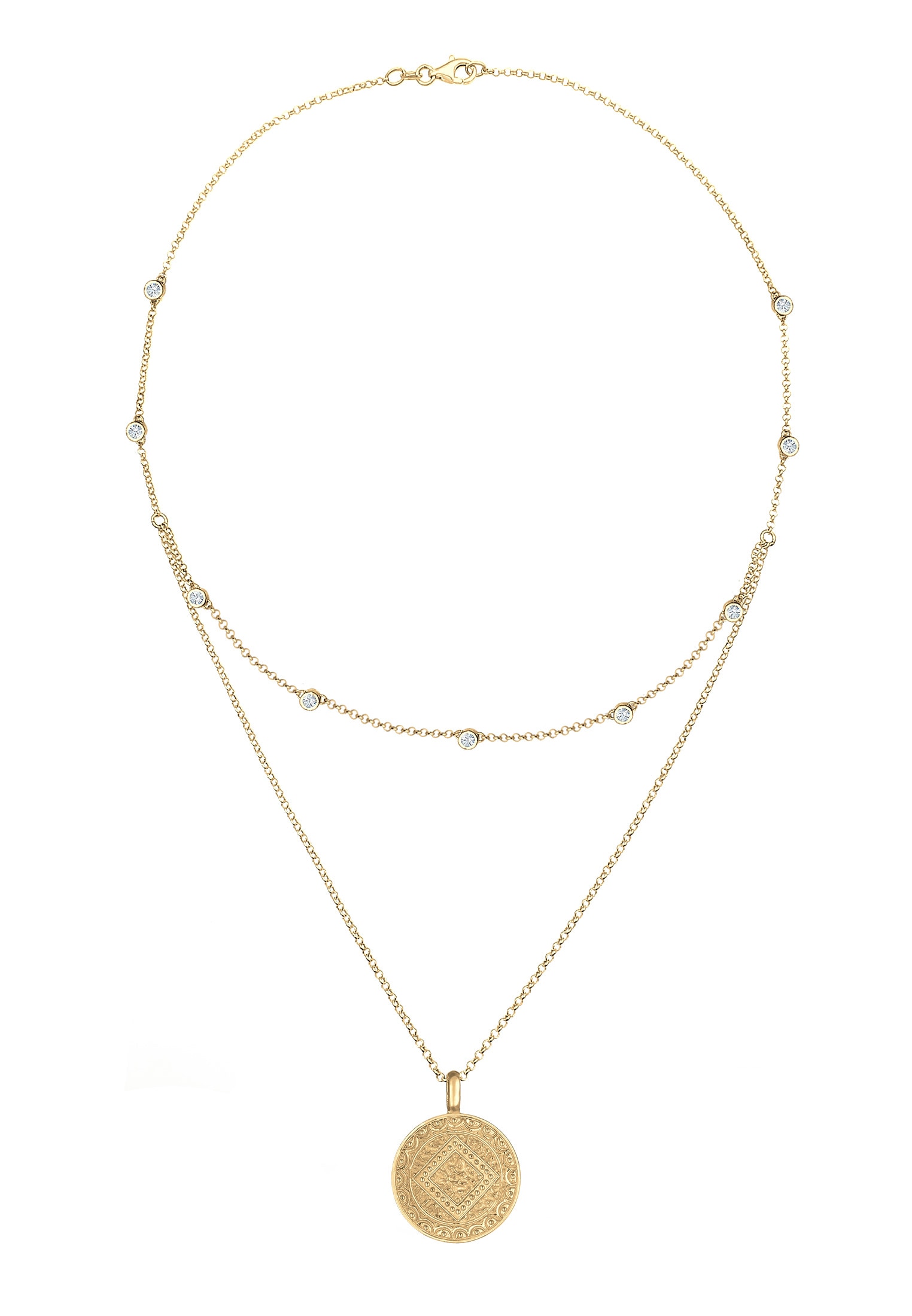 Elli Gliederkette »Münze Plättchen Kristalle 925 Silber«