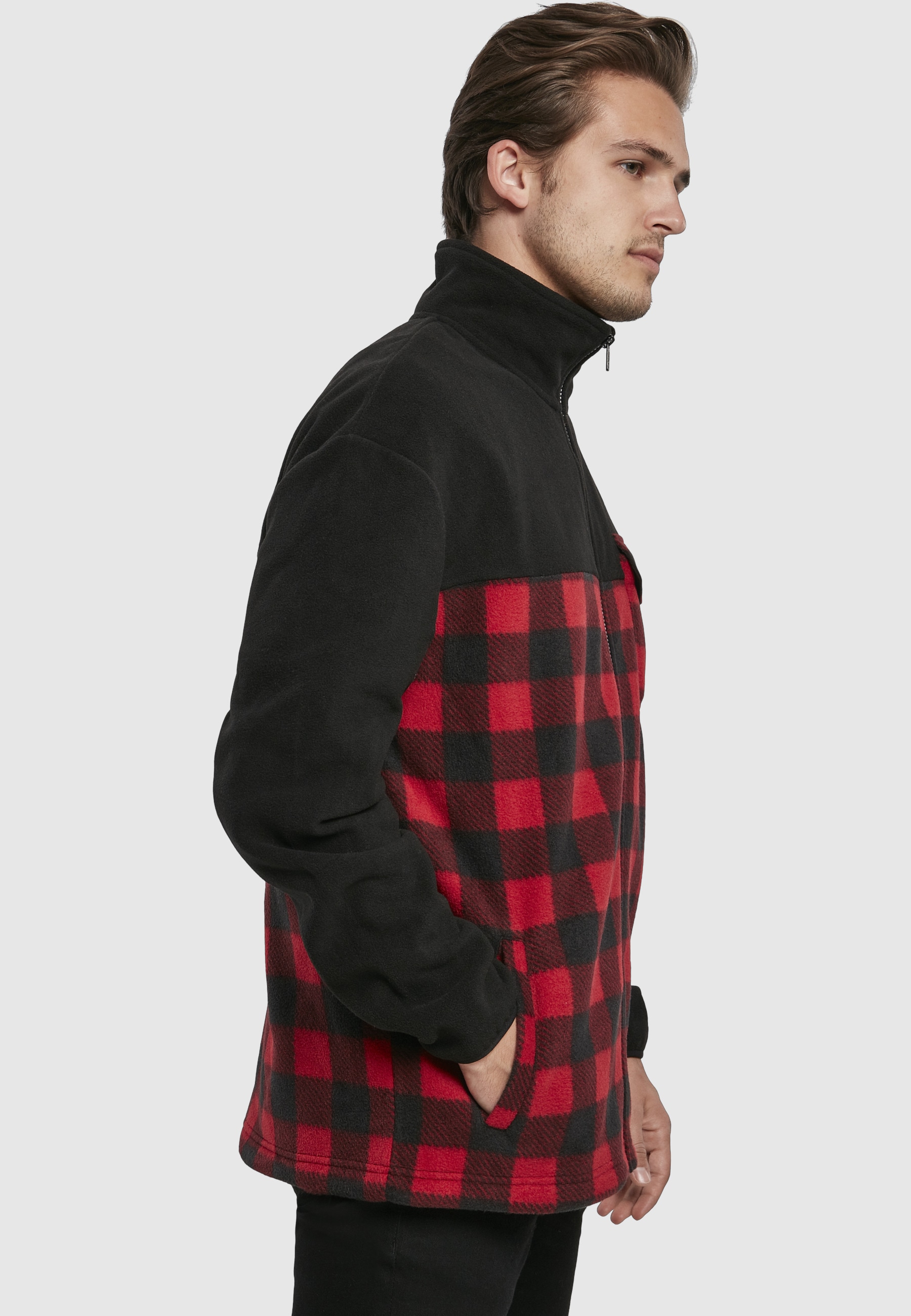 URBAN CLASSICS Winterjacke »Urban Classics Herren Patterned Polar Fleece Track Jacket« 1 Stk. tlg. mit Kapuze