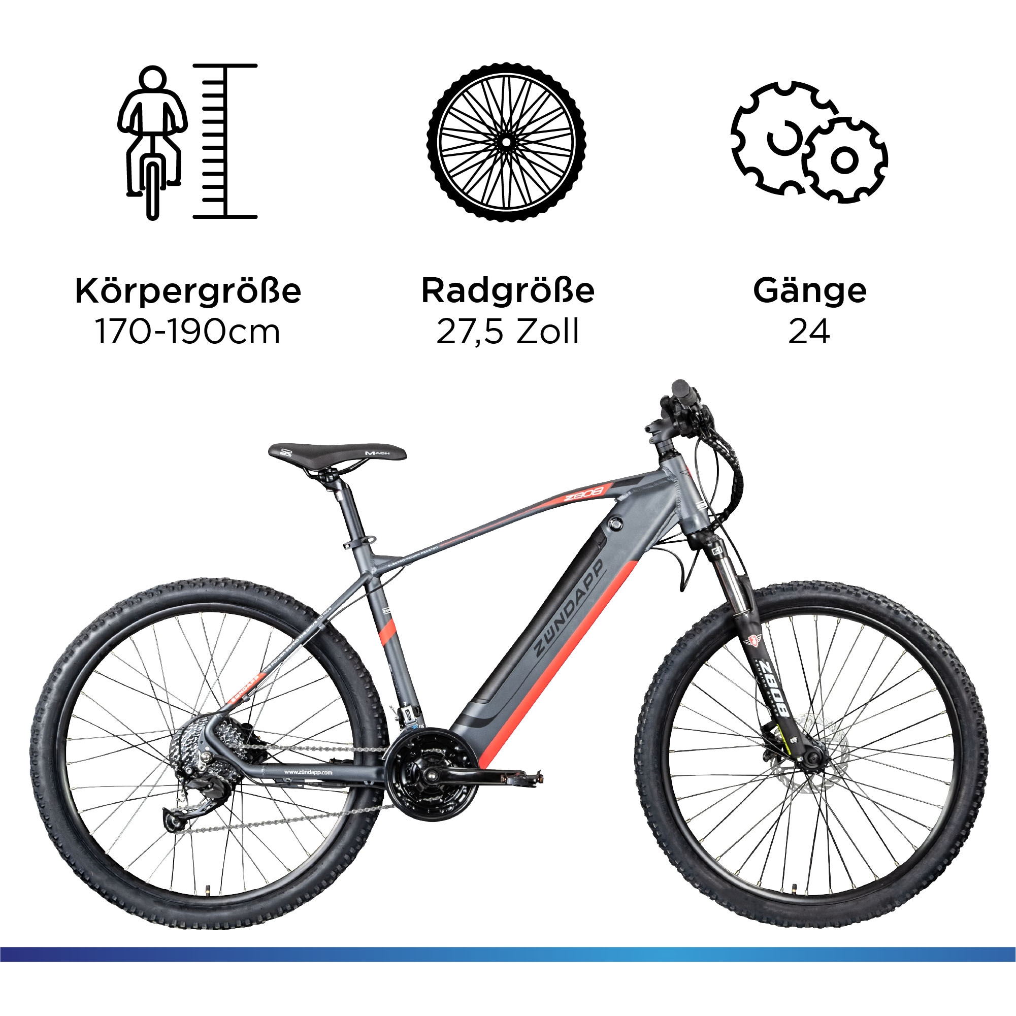 Zündapp E-Bike »Z808«, 24 Gang, Heckmotor 250 W, Pedelec, Elektrofahrrad für Damen u. Herren, MTB