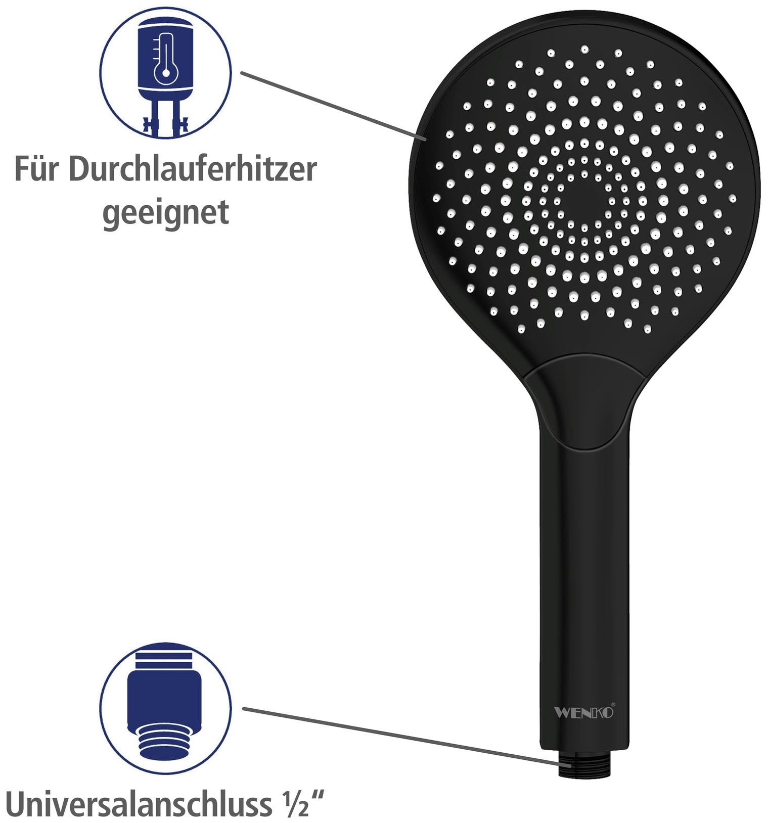 WENKO Handbrause »Watersaving«, (1 tlg.), Schwarz matt, Ø 12 cm