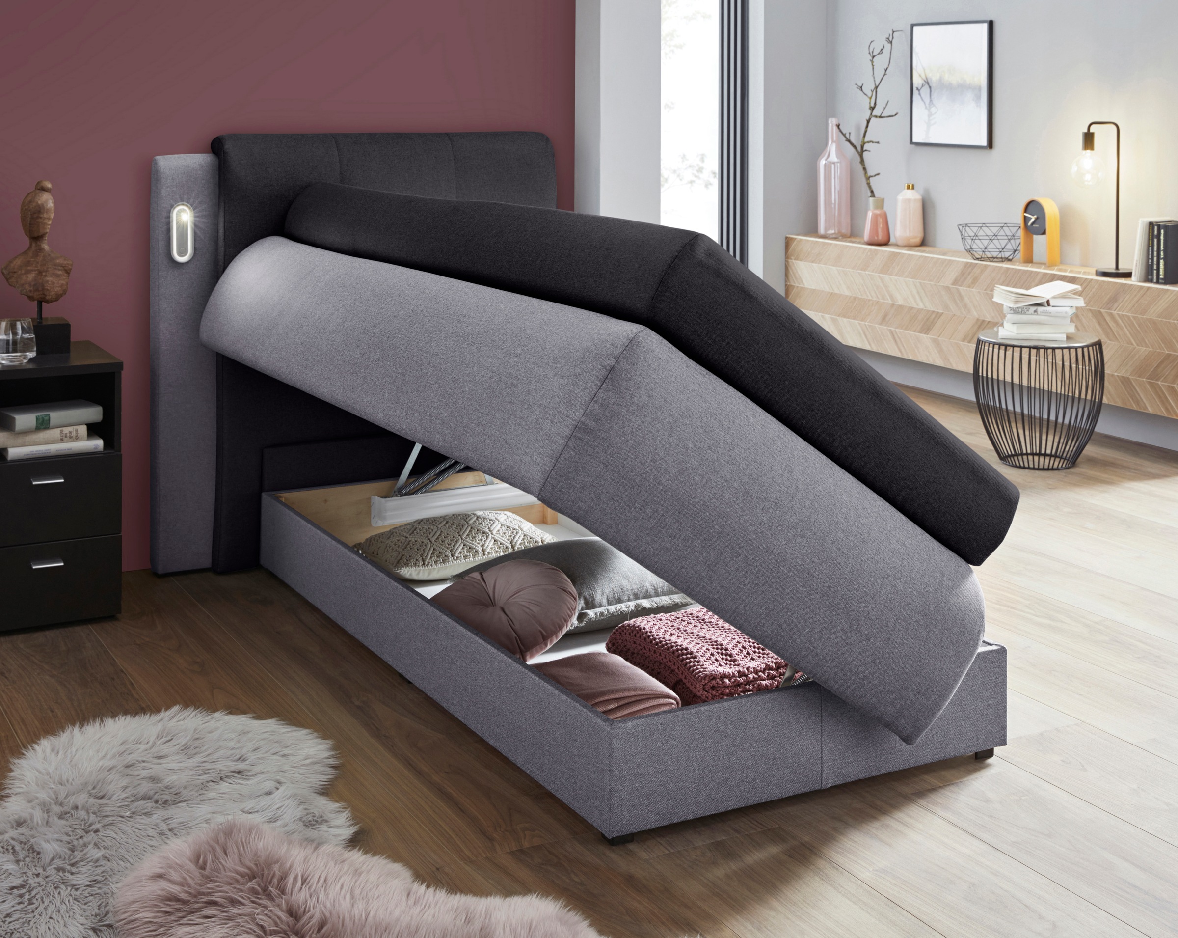 COLLECTION AB Boxspringbett »Borna«, inklusive Bettkasten, LED-Beleuchtung und Topper