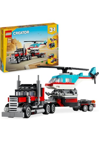Konstruktionsspielsteine »Tieflader mit Hubschrauber (31146), LEGO Creator 3in1«, (270...