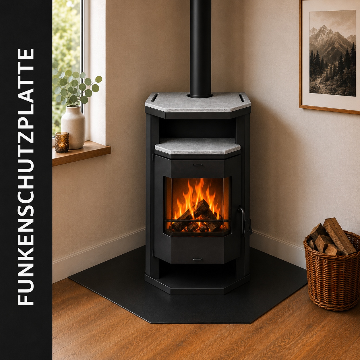 Hanseatic Bodenschutzplatte »für Kaminöfen Fünfeck 110 Stahl« 1 Stk. tlg. Stahl-Fünfeck, 110 x 110 cm, 2mm Stärke, schwarz, zum Funkenschutz