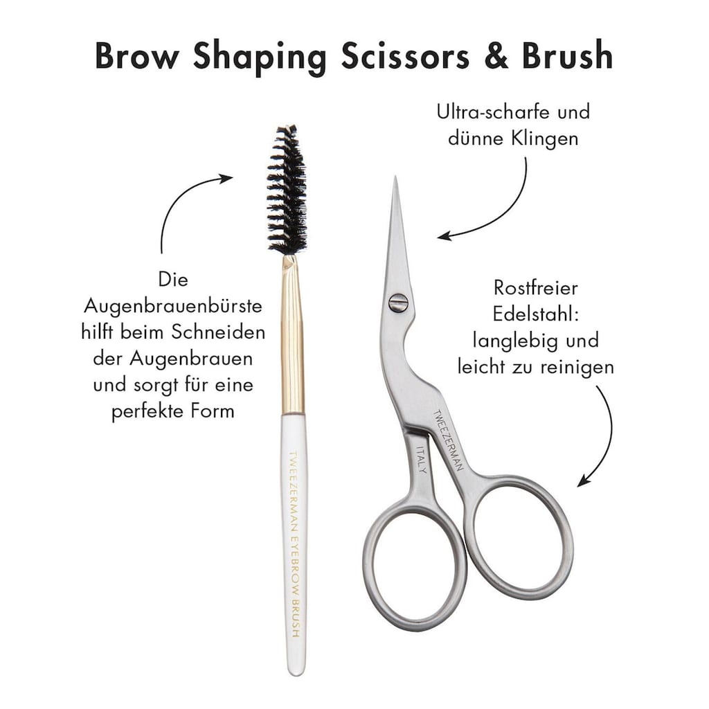 TWEEZERMAN Augenbrauen-Kosmetika »Brow Shaping Scissors & Brush«, (2 tlg.)