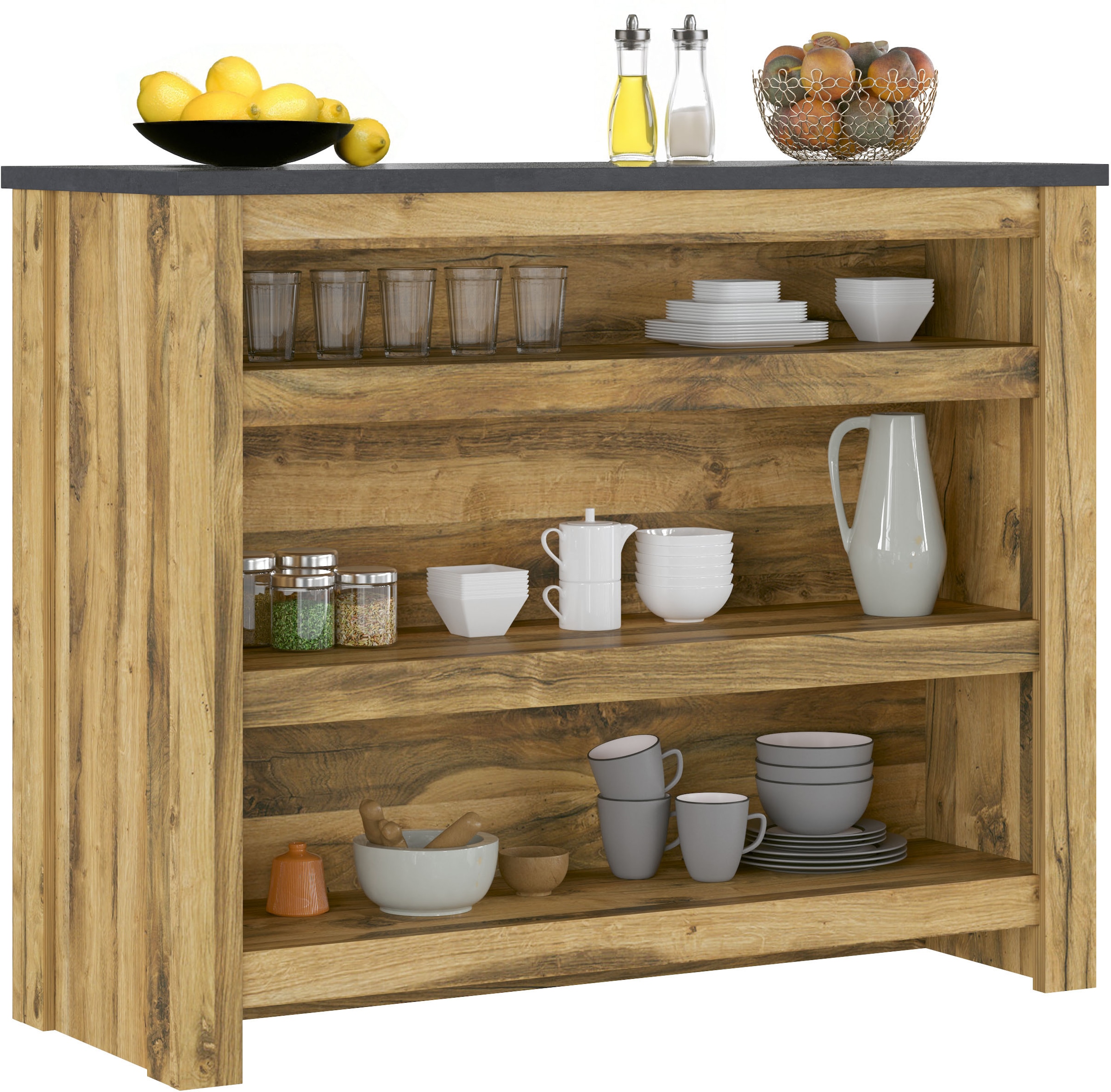 Home affaire Barschrank »York, moderne Küchentheke im Industrialdesign«, mit Handtuchstange aus Metall, ausreichend Stauraum, 130 cm breit
