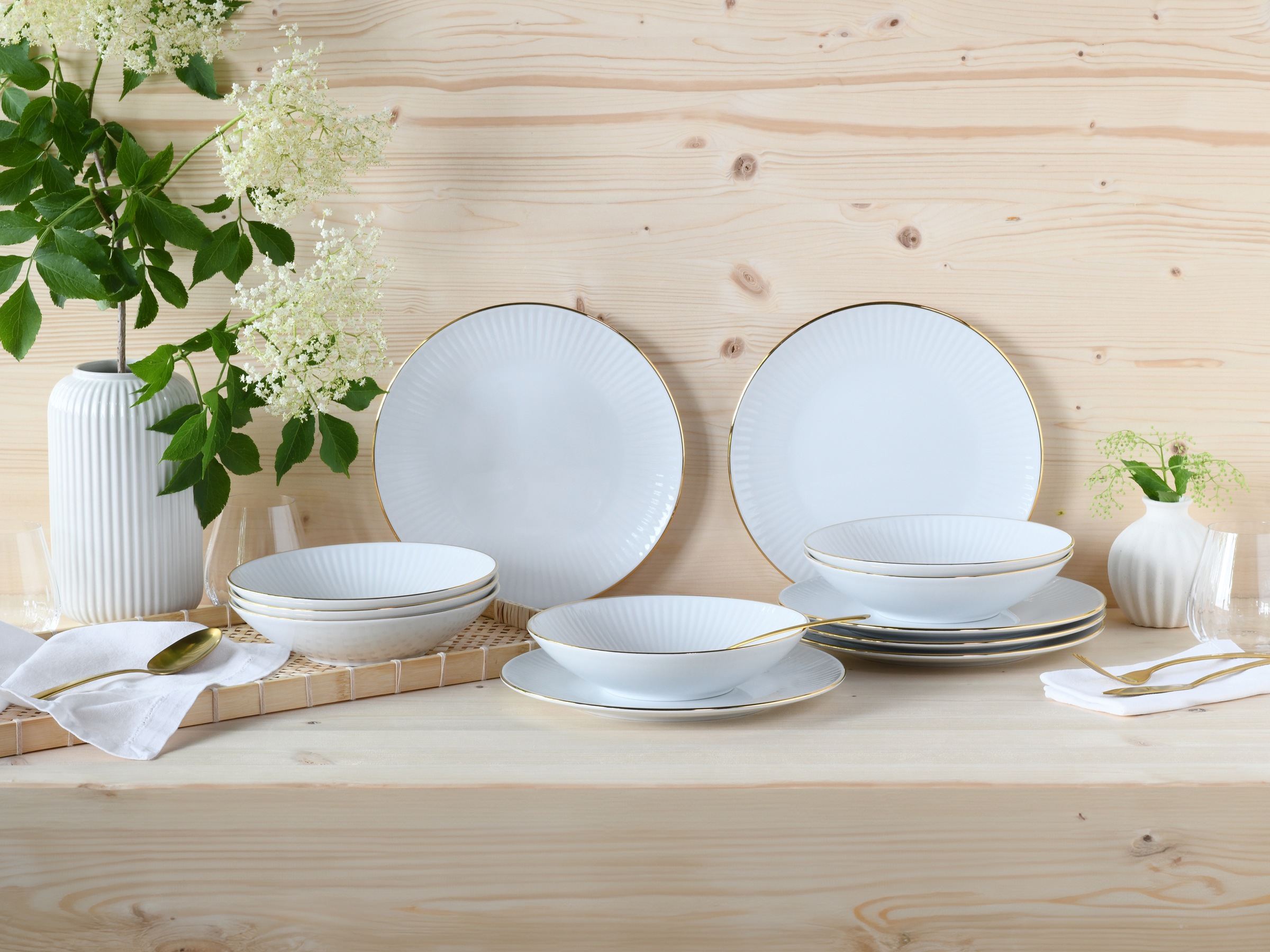 CreaTable Tafelservice »Valencia Gold, Tafel-Service 12-tlg«, (Set, 12 tlg.), Elegant, Goldrand