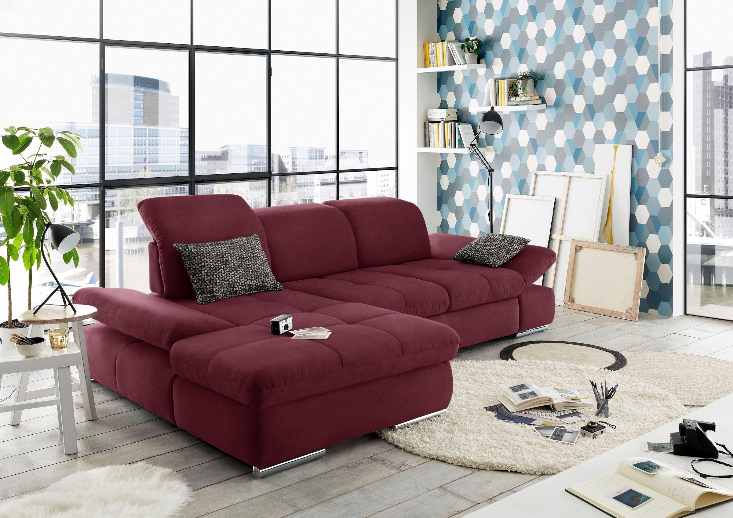 set one by Musterring Ecksofa »SO4100 V«, mit verstellbaren Kopfteilen, wah günstig online kaufen