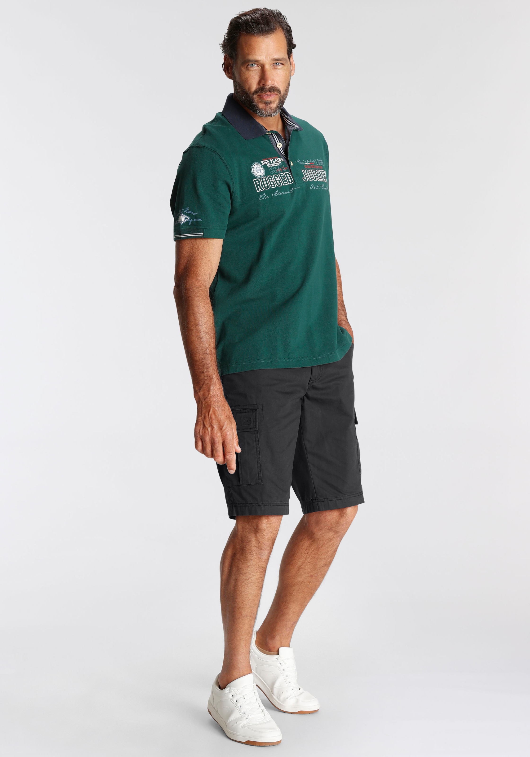 Man's World Poloshirt, Kurzarm, mit Print, Stickerei und Badge, Polokragen