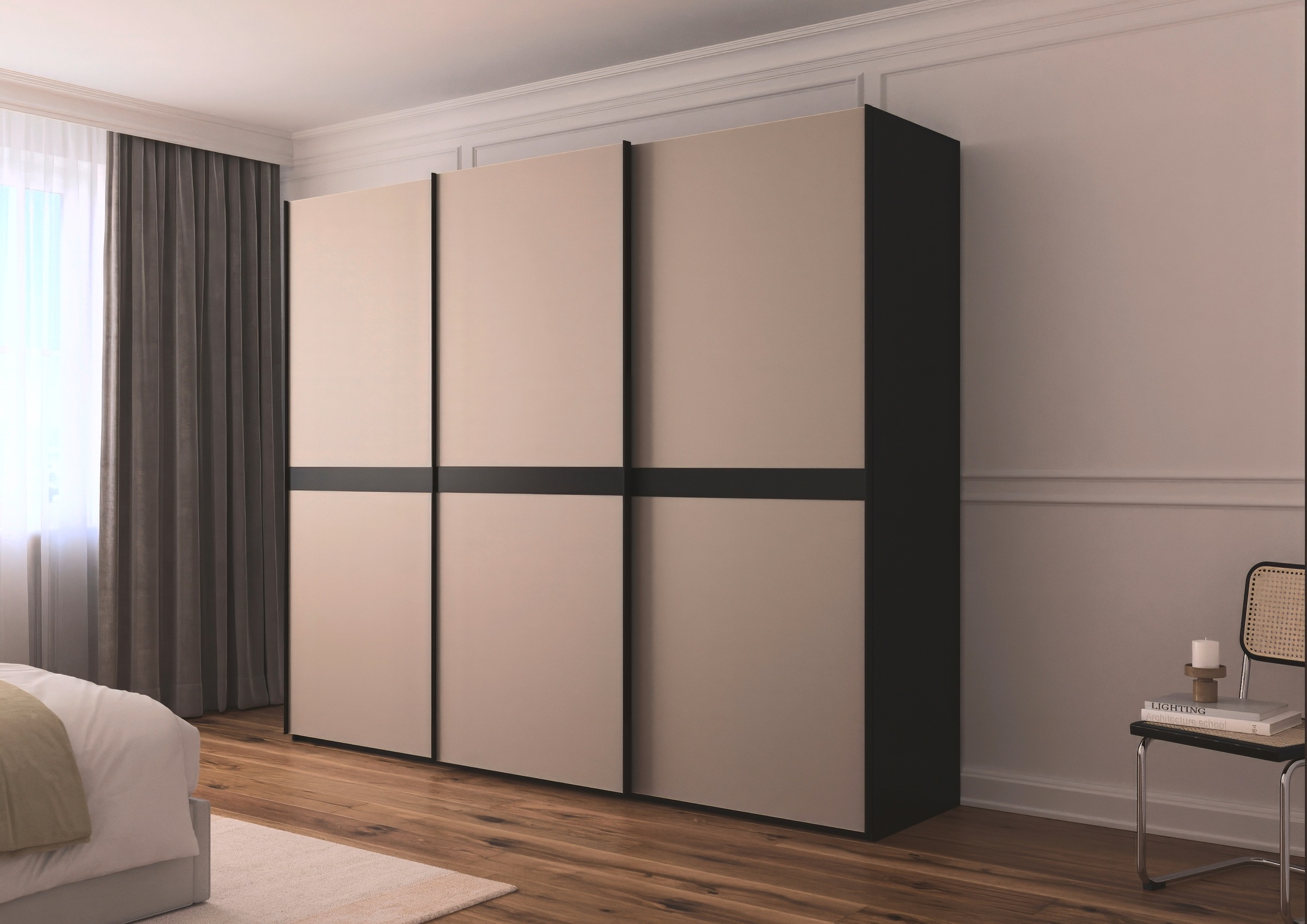 rauch Schwebetürenschrank »Kleiderschrank Schrank Garderobe Schlafzimmerschrank SCALE-LINE«, edle Optik mit Bauchbinde in Korpusfarbe mit Glasfront MADE IN GERMANY