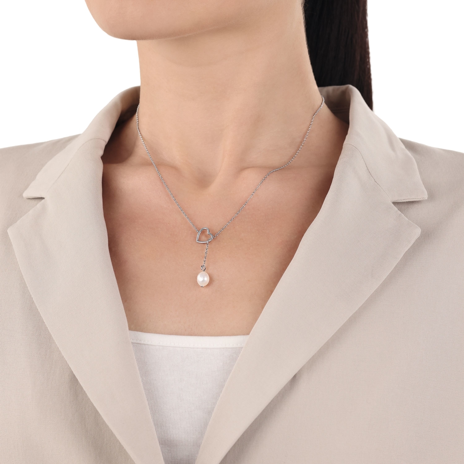 Amor Y-Kette »Herz« mit Süßwasserzuchtperle