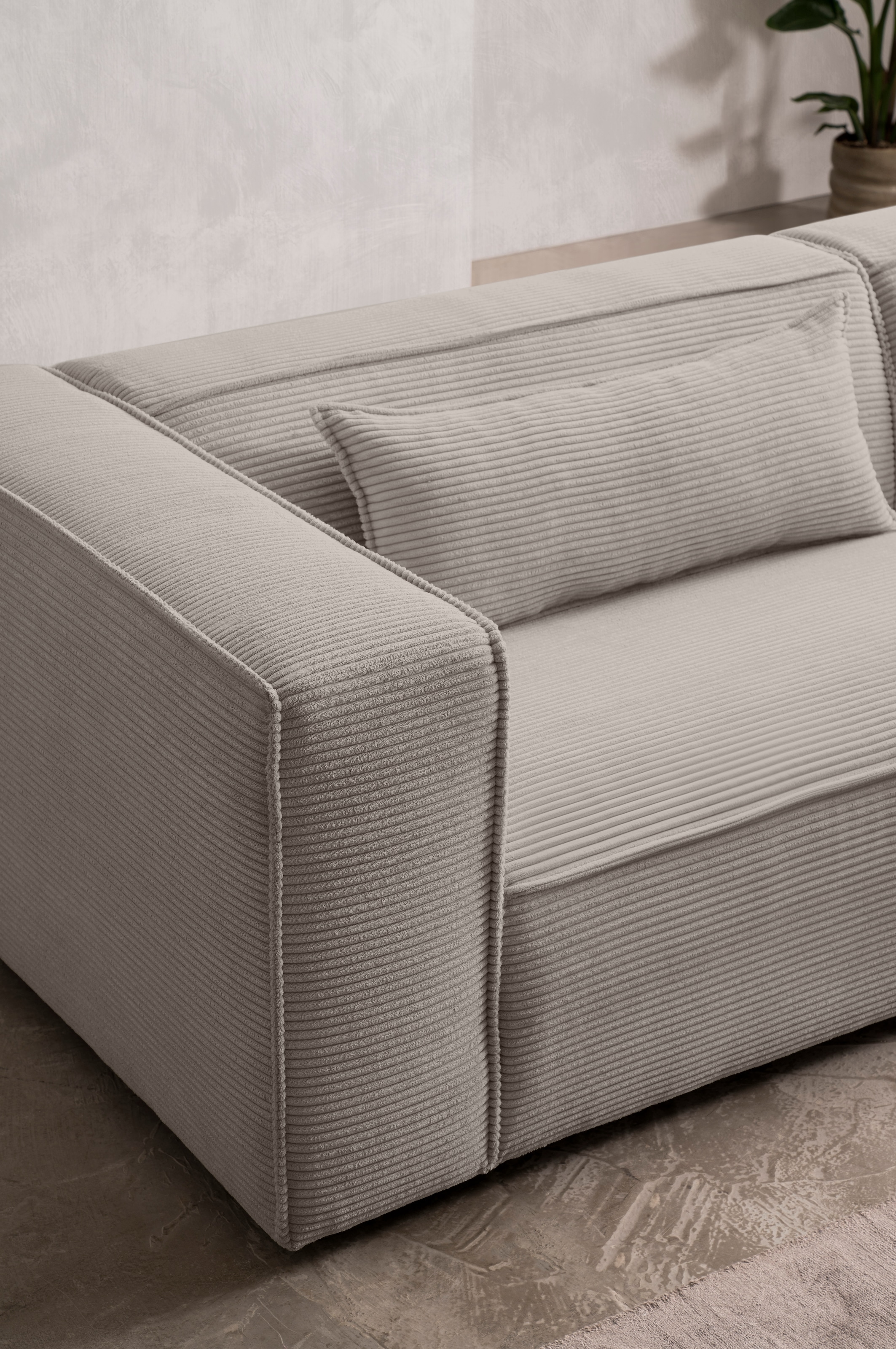 LeGer Home by Lena Gercke 3-Sitzer »PIARA, Couch mit Kedernaht, Sofa in Cord, Leinenoptik o. Strukturstoff«, schwarze Füße, bequemer Sitzkomfort