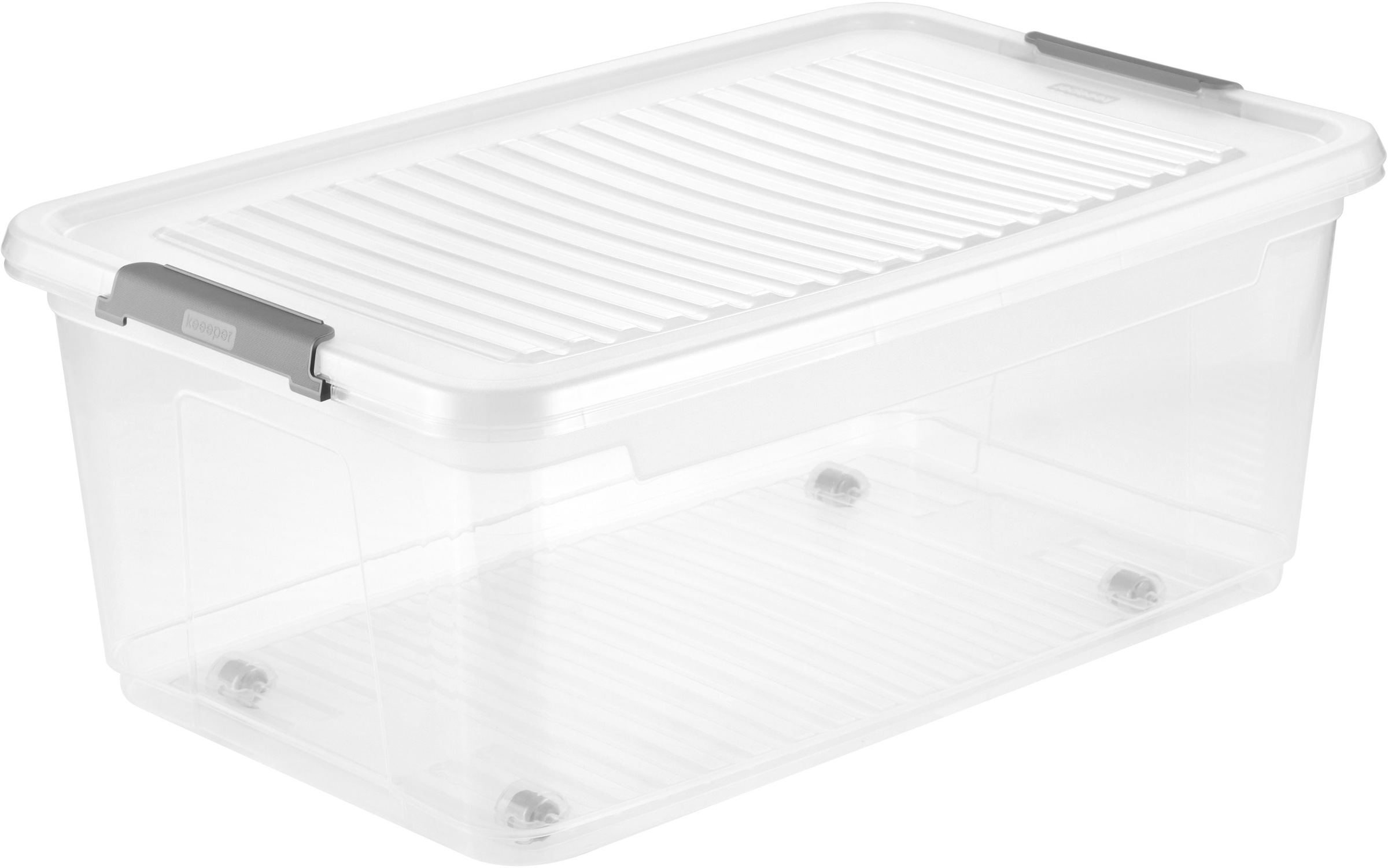 keeeper Aufbewahrungsbox »Clipbox Leo (Set 4 St.) 37 L, 59 x 38 x 24 cm« Schanierclips, Doppelöffnung, 90° drehbare Räder, fixierbarer Deckel