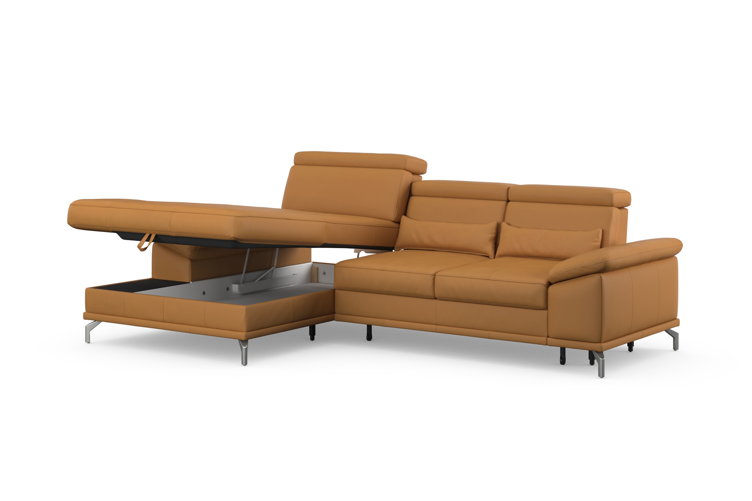 sit&more Ecksofa »Cabrio L-Form, mit Sitztiefenverstellung, Arm- und Kopfteilverstellung«, 2 Nierenkissen, Federkern, optional Bettfunktion und Stauraum