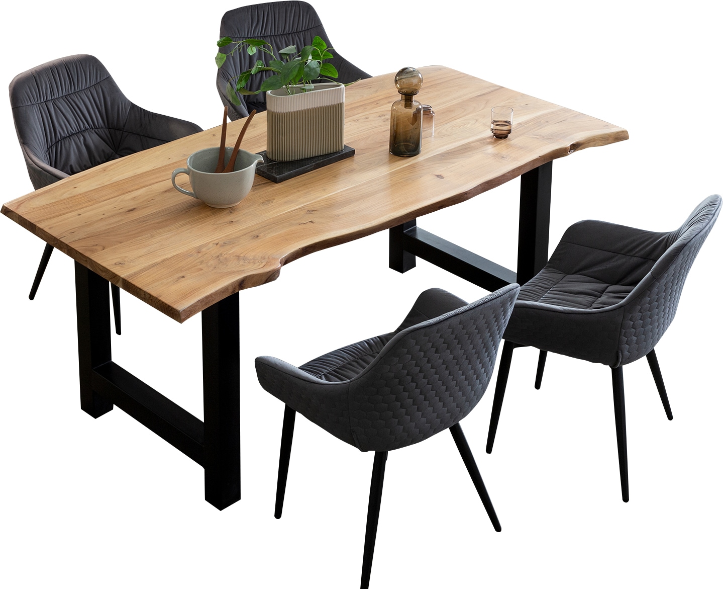 SalesFever Essgruppe »Esszimmerausstattung aus Holz und Metall« Set, 5 Stk. tlg. 5-teiliges Set aus doppelt gewachstem Massivholz