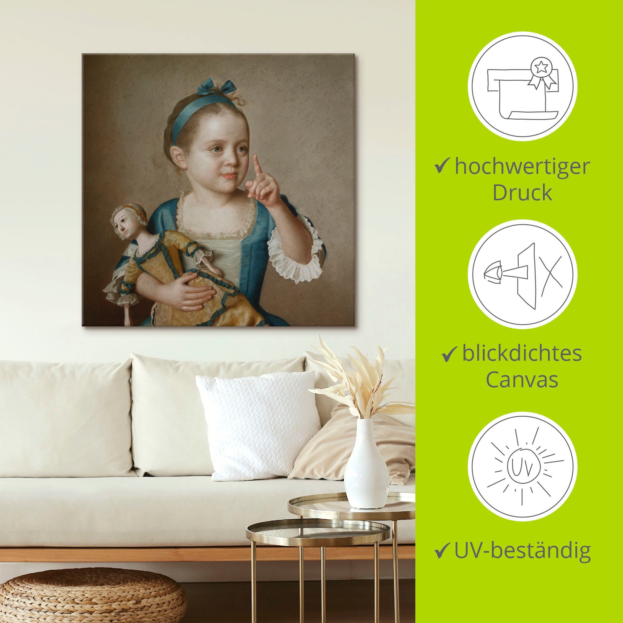 Artland Wandbild »Mädchen mit Puppe.«, Kind, (1 St.), als Leinwandbild, Poster in verschied. Größen