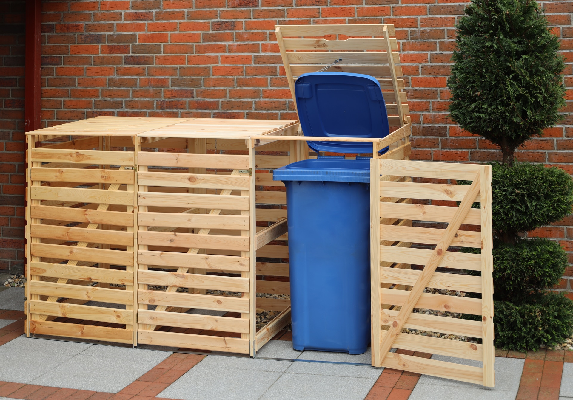 promadino Mülltonnenbox »Vario V«, für 3 Tonnen, robust aus ökologisch, zertifiziertem Kiefernholz