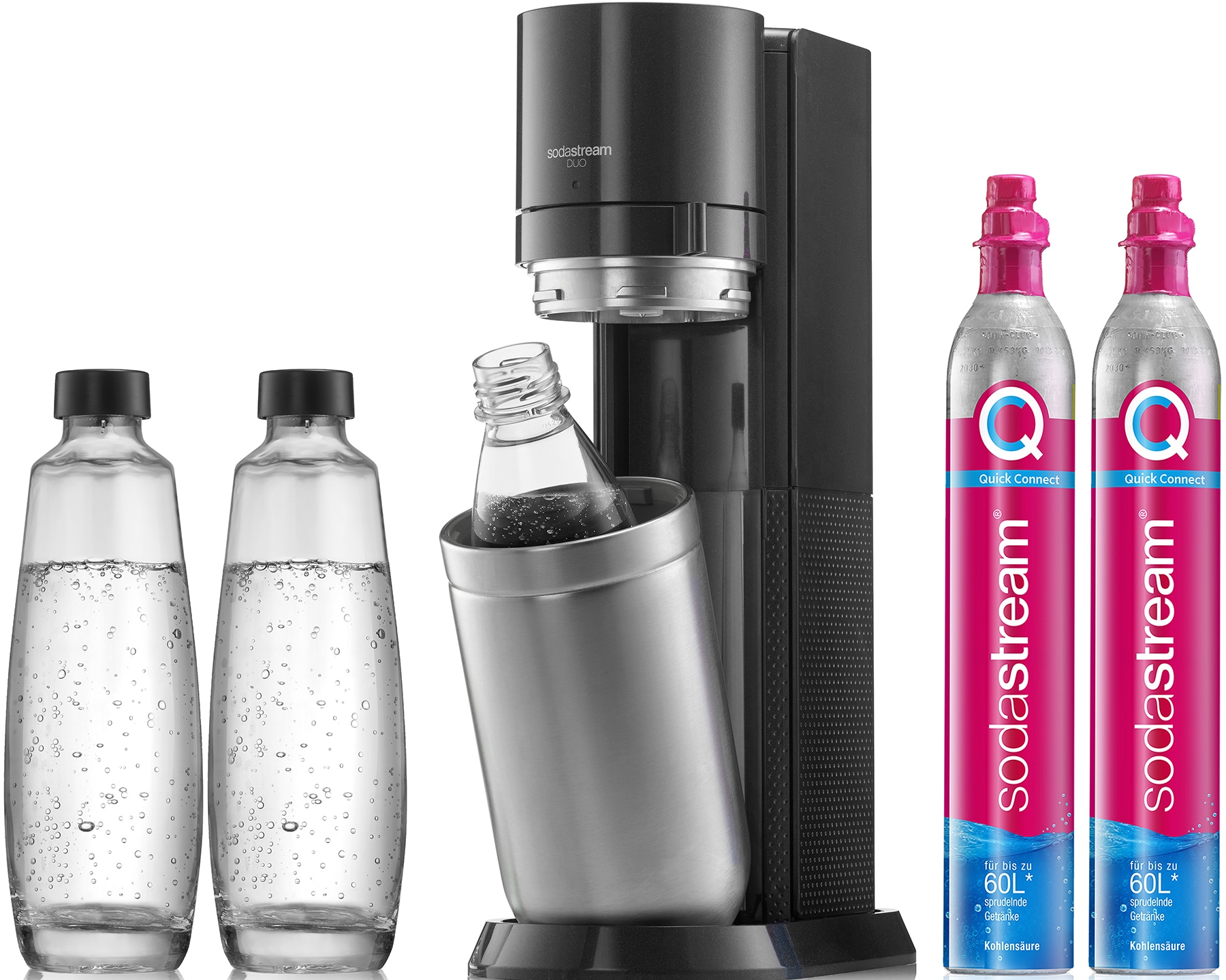 SodaStream Wassersprudler »DUO« Vorteilspack«, (Set, 6 tlg.), SodaStreamSprudler DUO,CO2Zylinder,1L Glasflasche+1L Kunststoffflasche