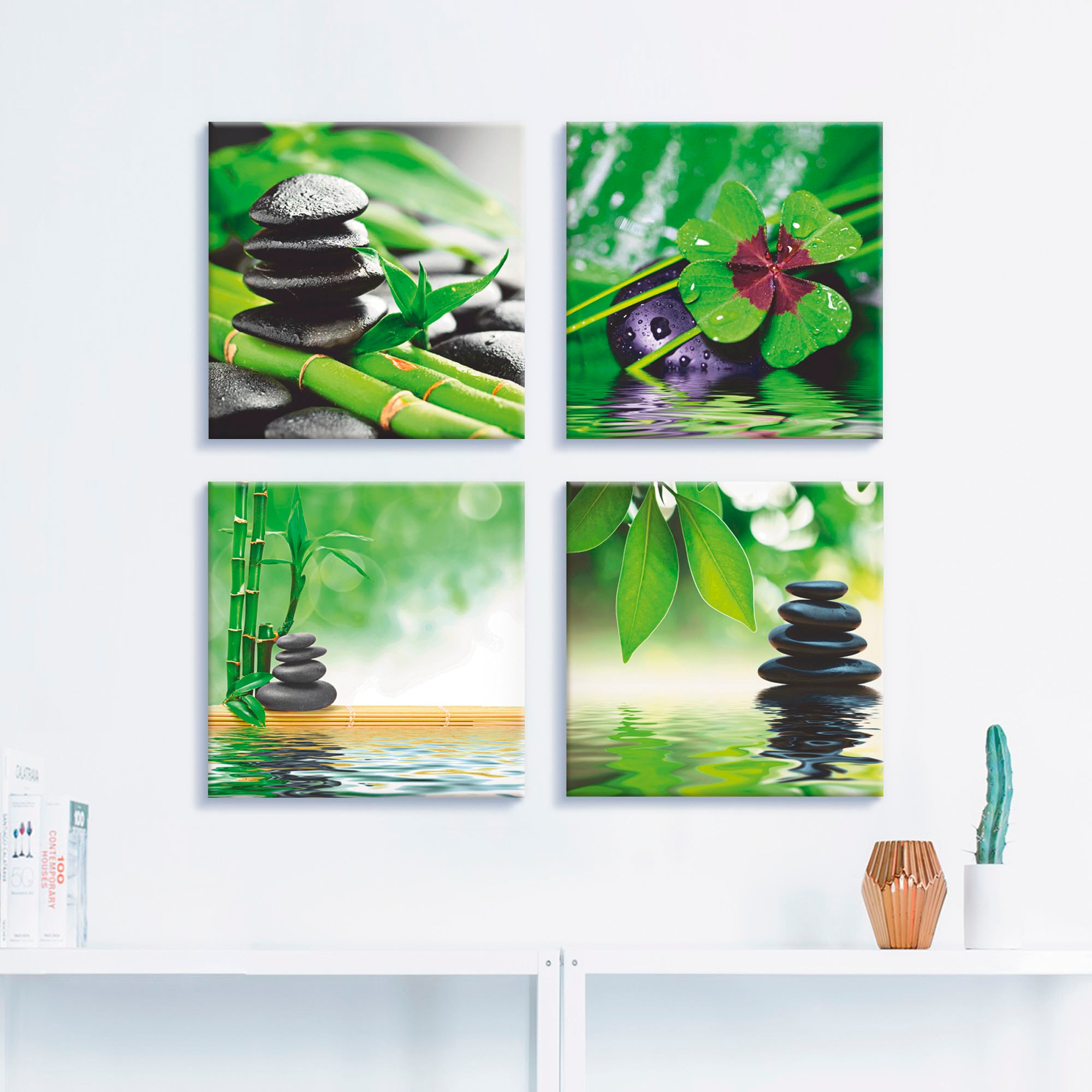 kaufen (4 Zen Artland online St.), Größen Steinpyramide Set, Leinwandbild »Glücksklee 4er Zen, Wasser«, verschiedene