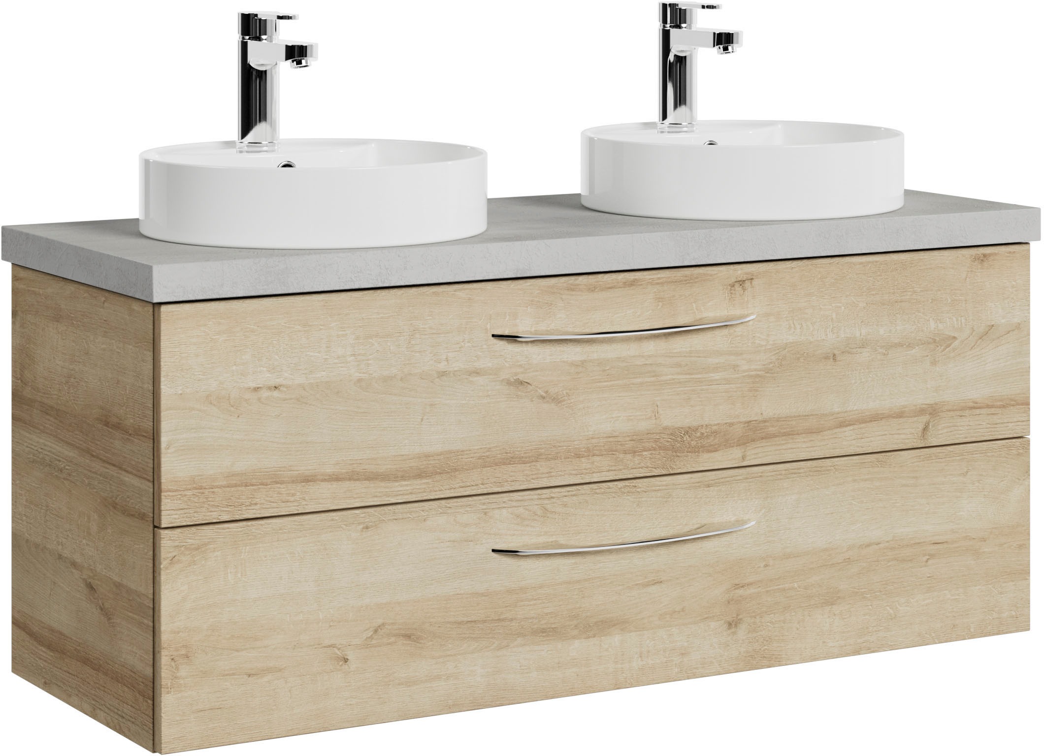Saphir Waschtisch »Serie 4035 zwei Keramik-Aufsatzbecken mit Unterschrank, 118 cm breit«, Waschplatz, 2 Schubladen, inkl. Schubladendämpfer, Griffe Chrom Glanz