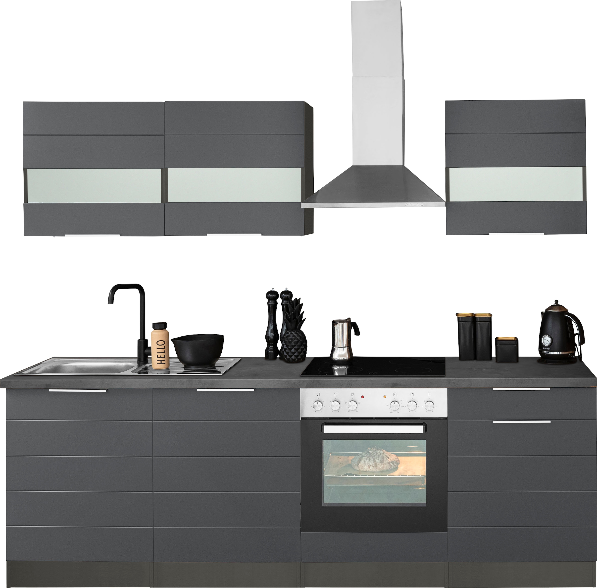 Kochstation Küche »KS-Luhe«, 240 cm breit, wahlweise mit oder ohne E-Geräten, gefräste MDF-Fronten