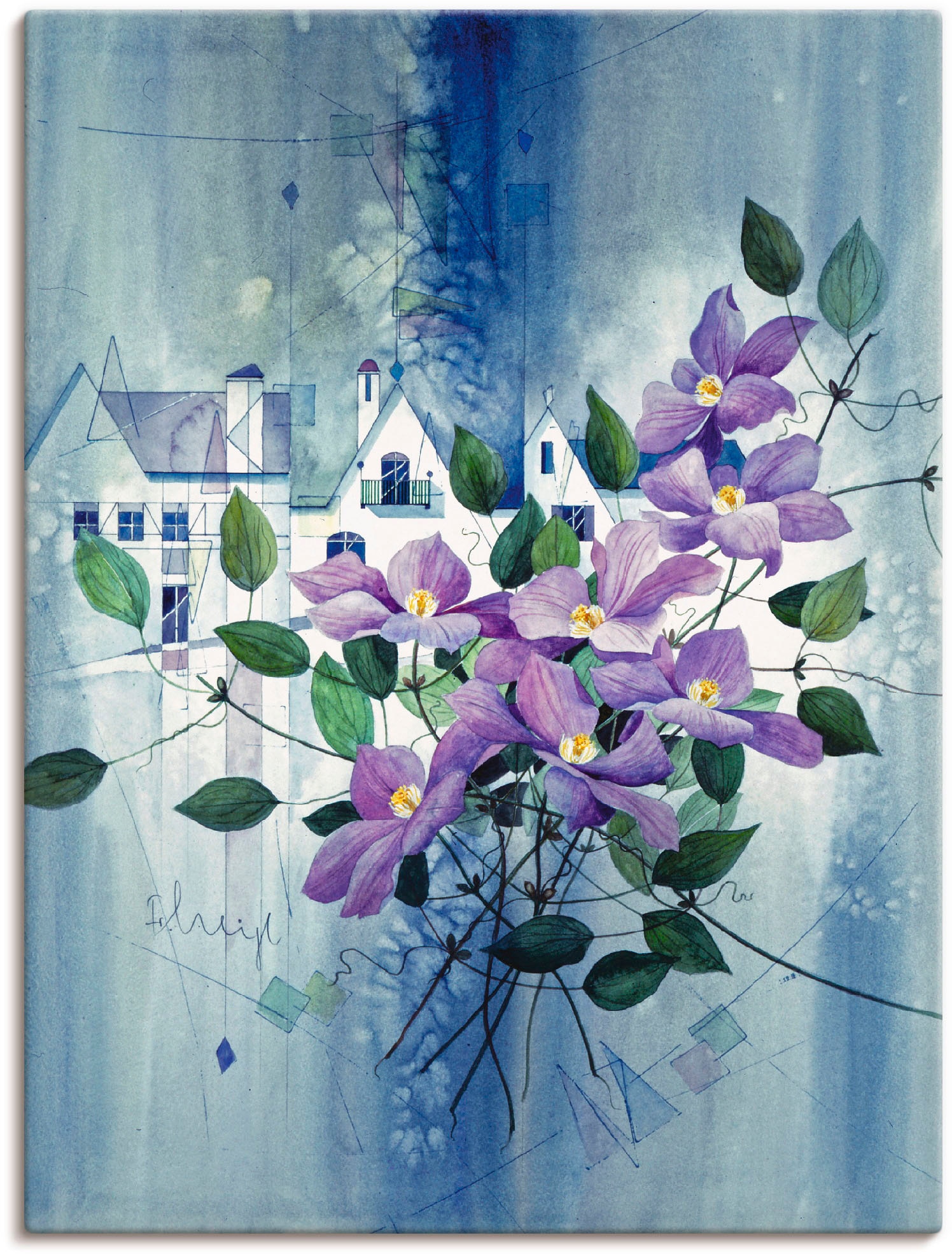 Artland Leinwandbild »Ansicht mit Clematis«, Blumen, (1 St.), auf Keilrahme günstig online kaufen