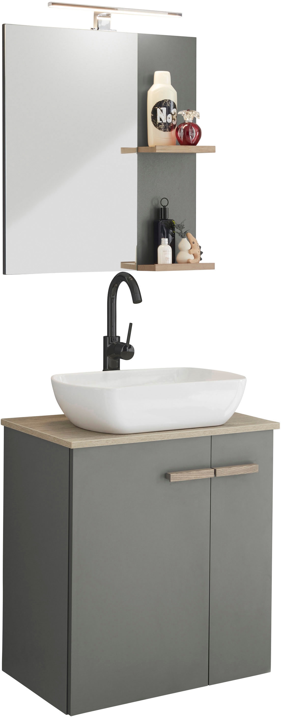 Places of Style Badmöbel-Set »SOLiD, Badmöbel-Set, Bad im modernen Design, 2-teiliges Badezimmer«, (2 St.), Waschtisch mit Waschbecken, Spiegel mit LED, Breite 60 cm