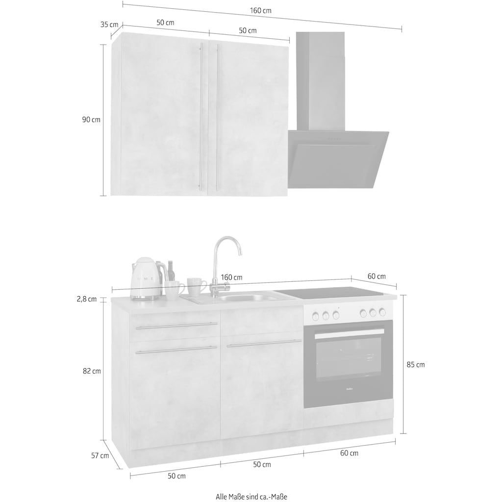wiho Küchen Küche »Chicago«, wahlweise mit E-Geräten, Breite 160 cm
