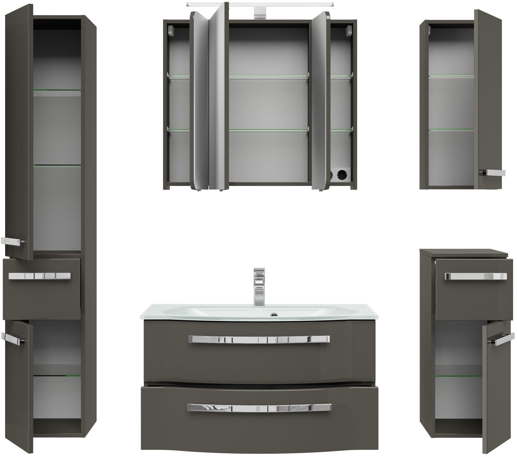 Saphir Badmöbel-Set »Serie 4005, vormontiert, Glaswaschbecken, Spiegelschra günstig online kaufen