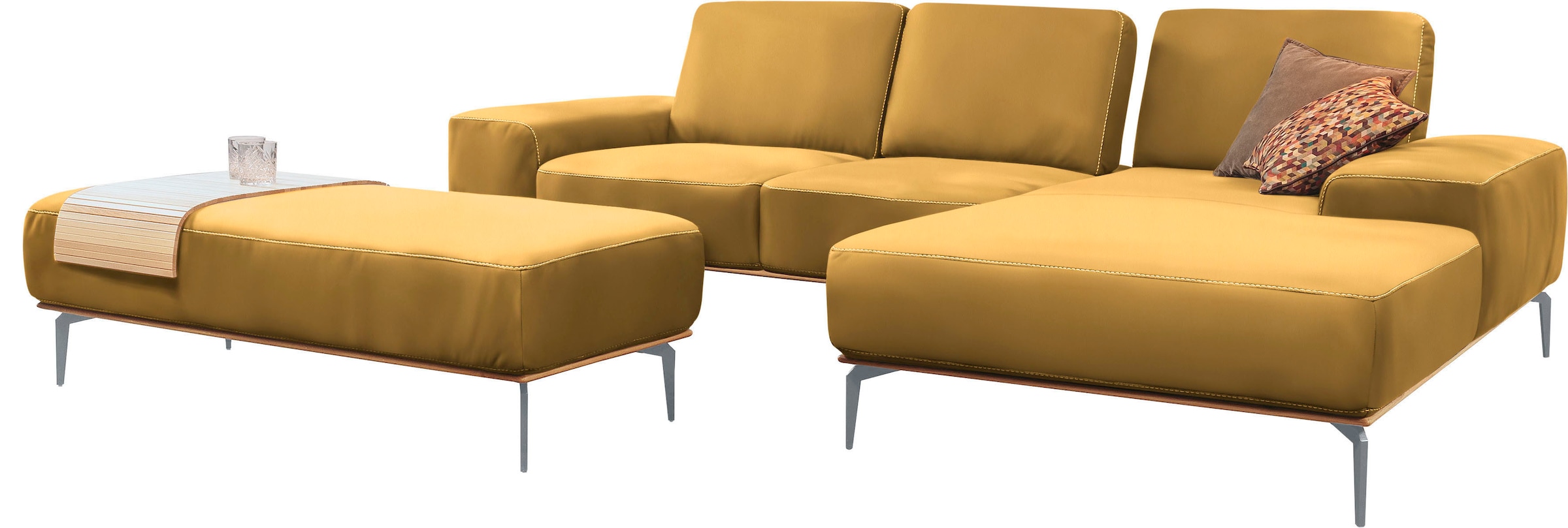 W.SCHILLIG Ecksofa »run, Designsofa mit tollem Sitzkomfort, bequem, L-Form«, mit elegantem Holzsockel, Füße in Silber matt, Breite 279 cm