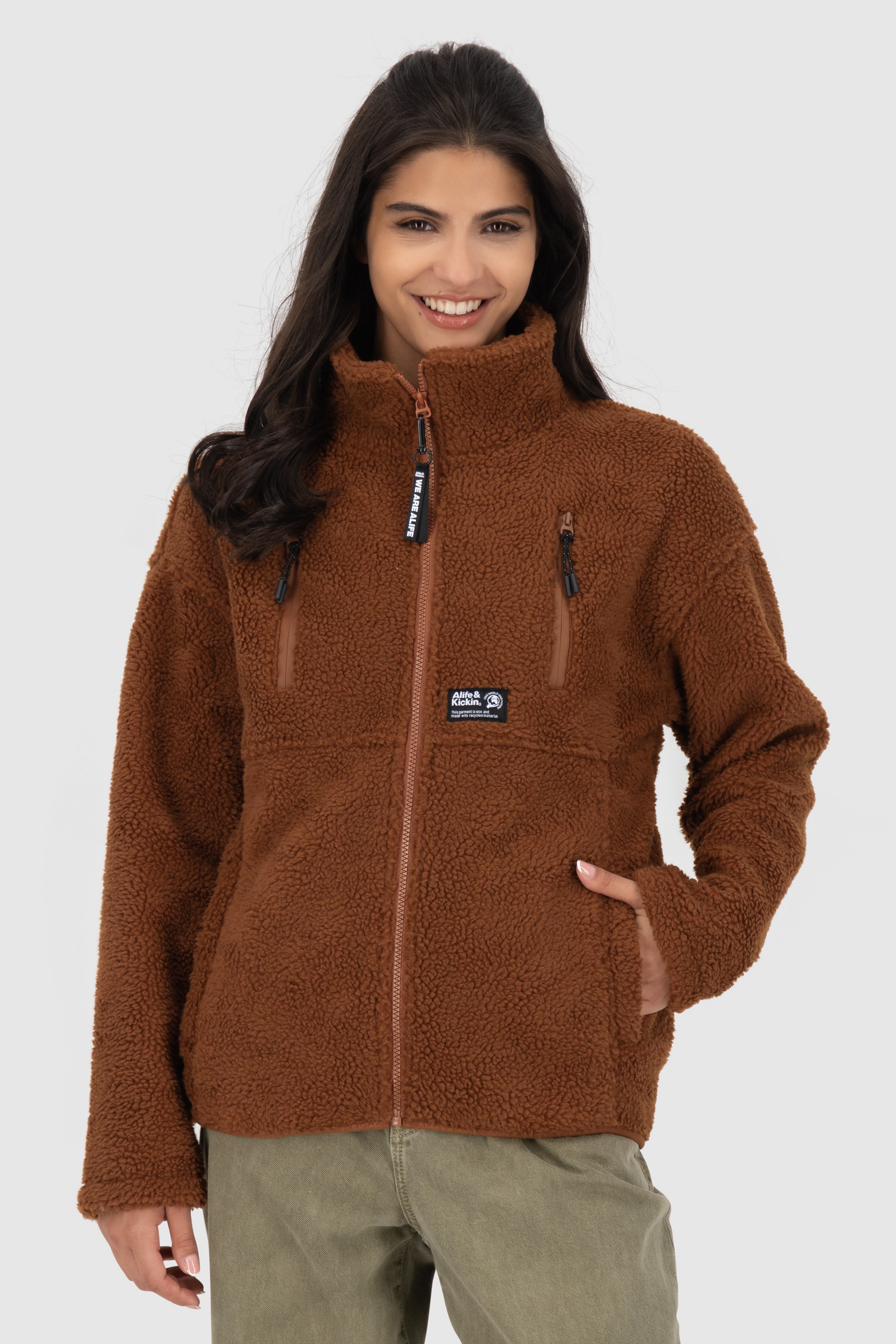 Alife & Kickin Sweatjacke »Damen KaluaAK G«, Warme Teddyplüschjacke mit kuscheligem Fleece-Innenfutter
