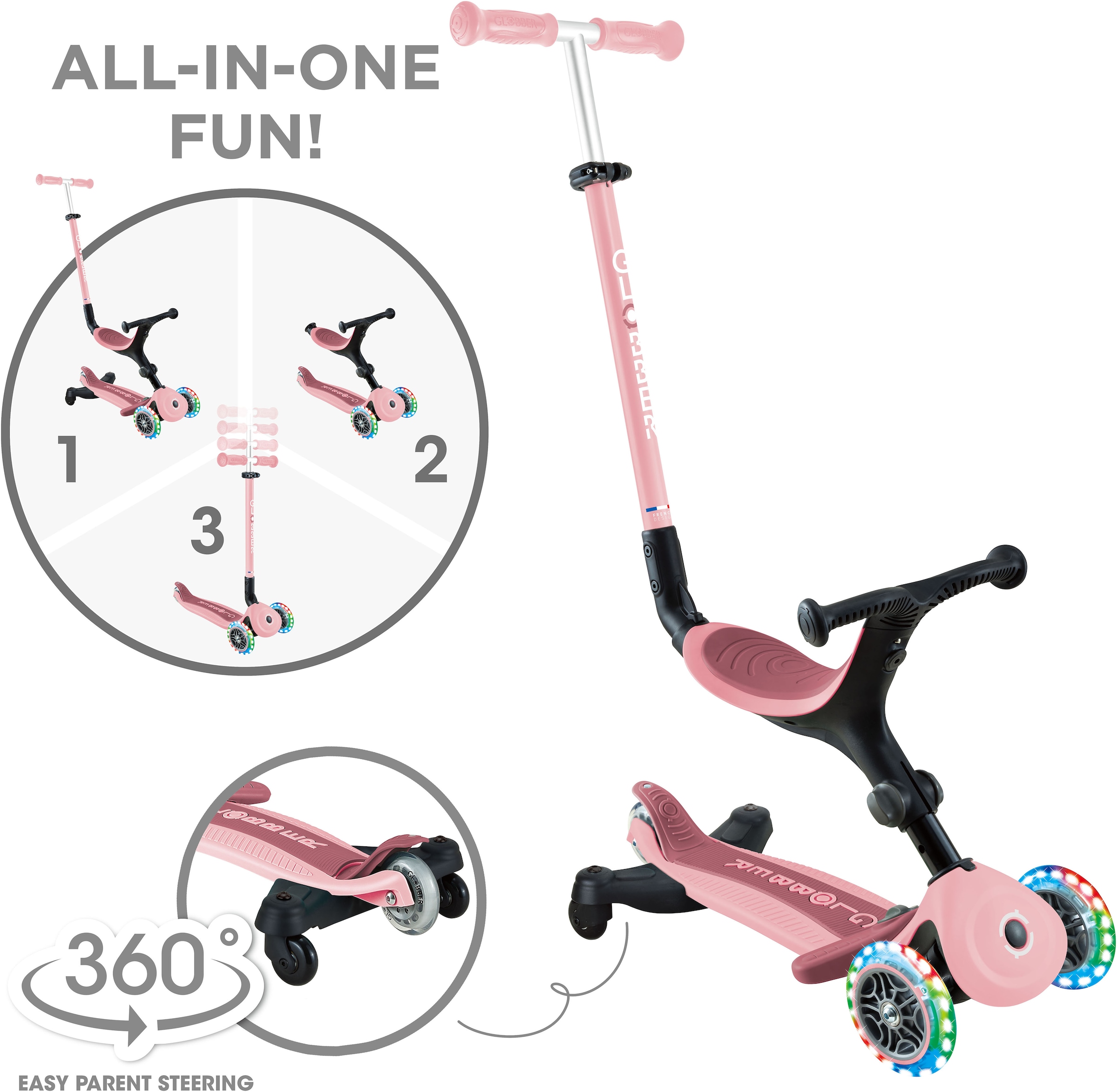 Globber Tretroller »GO-UP ACTIVE LIGHTS 360, mit Leuchtrollen« Aufsitzrad, Laufrad und Scooter